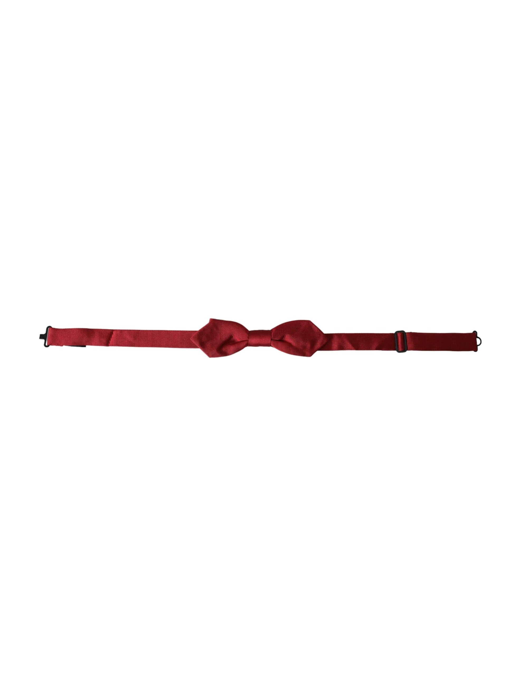 Dolce & Gabbana Red Silk Jacquard Adjustable Neck Men's Bow Tie