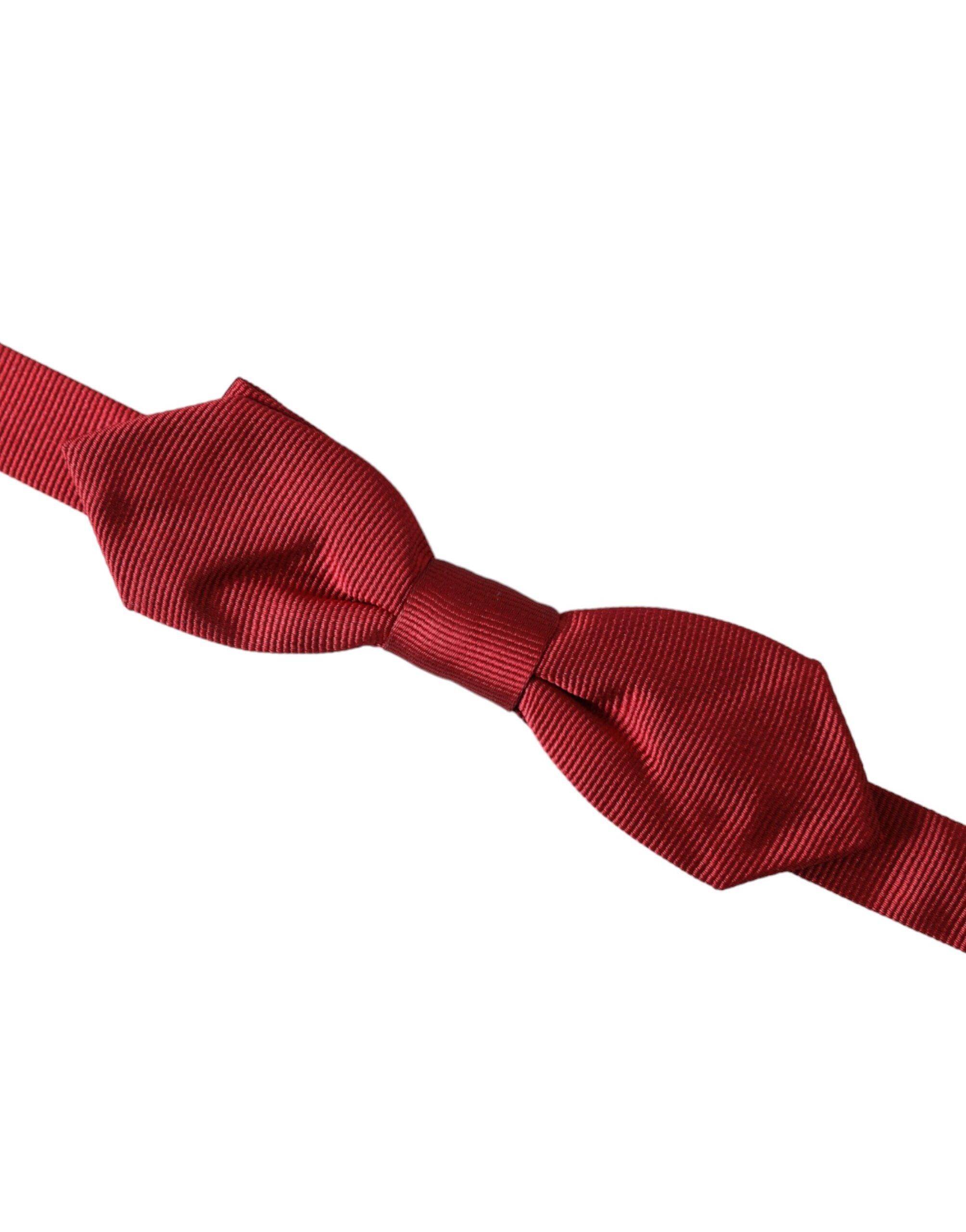 Dolce & Gabbana Red Silk Jacquard Adjustable Neck Men's Bow Tie