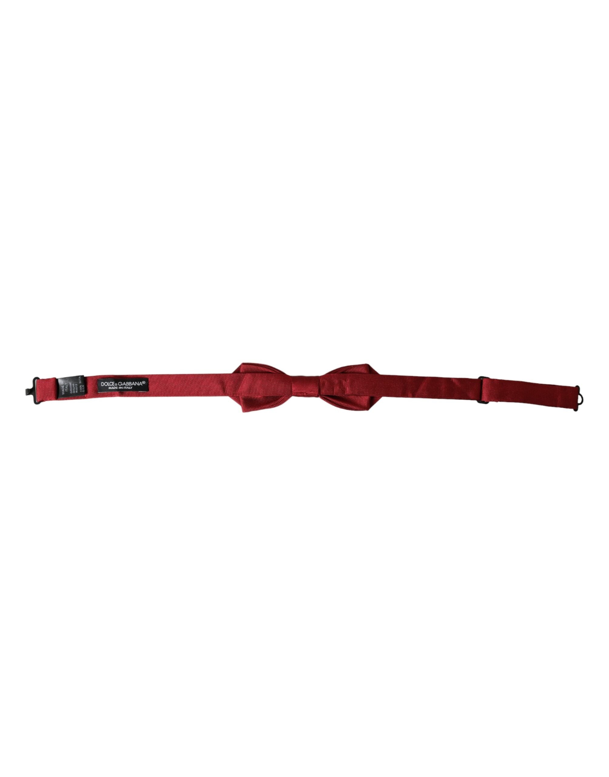 Dolce & Gabbana Red Silk Jacquard Adjustable Neck Men's Bow Tie
