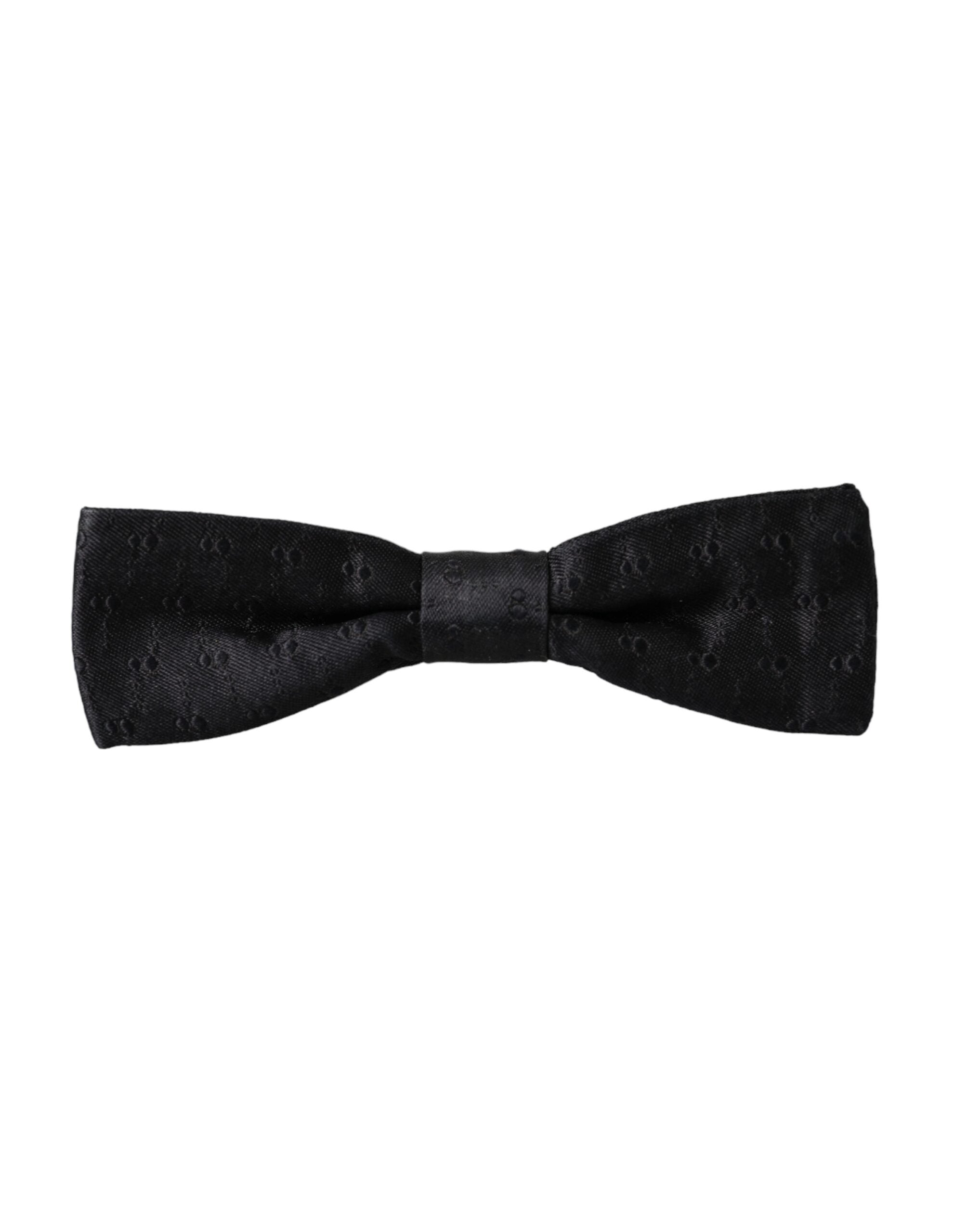 Dolce & Gabbana Black Silk Patterned Adjustable Neck Men's Bow Tie