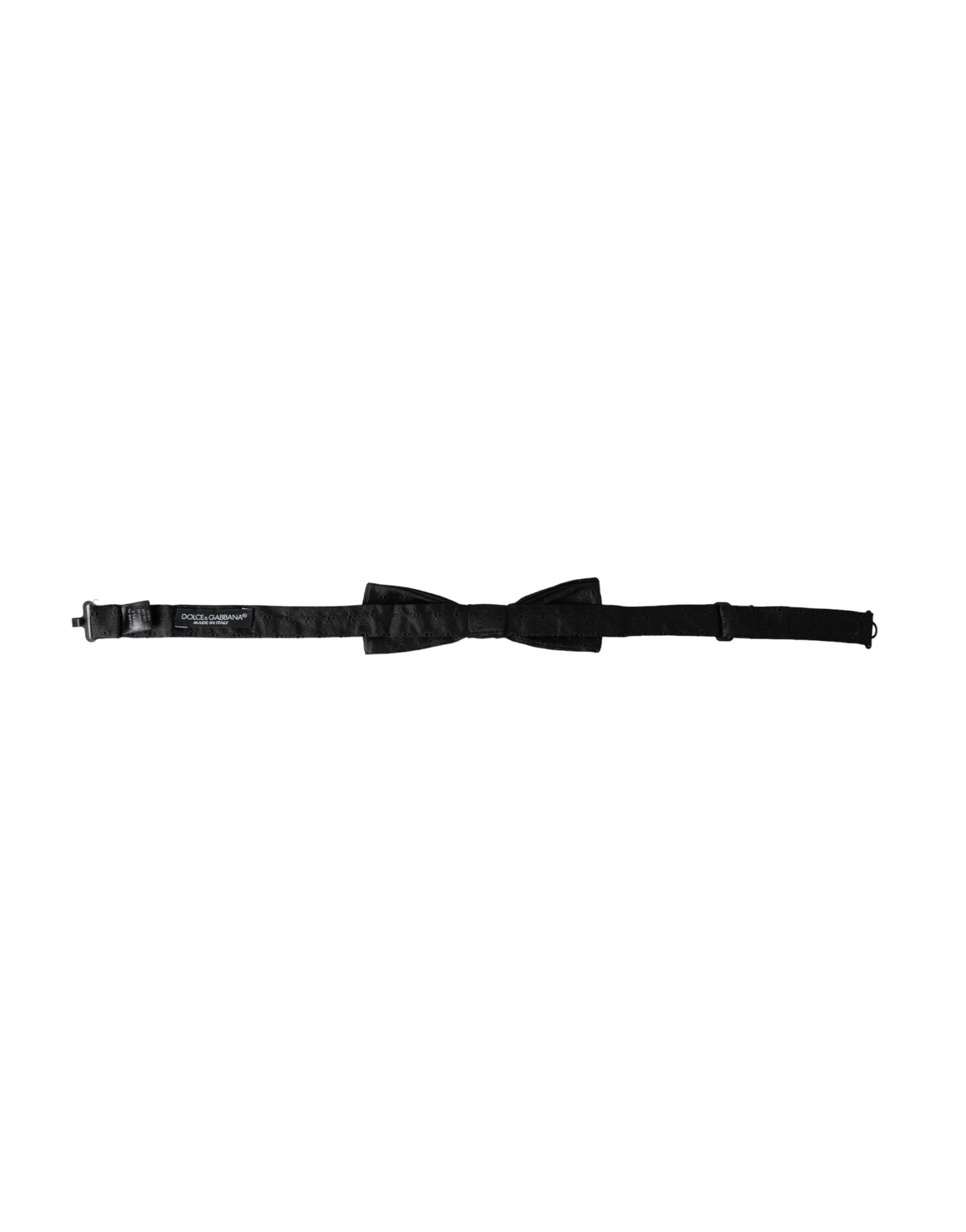 Dolce & Gabbana Black Silk Patterned Adjustable Neck Men's Bow Tie