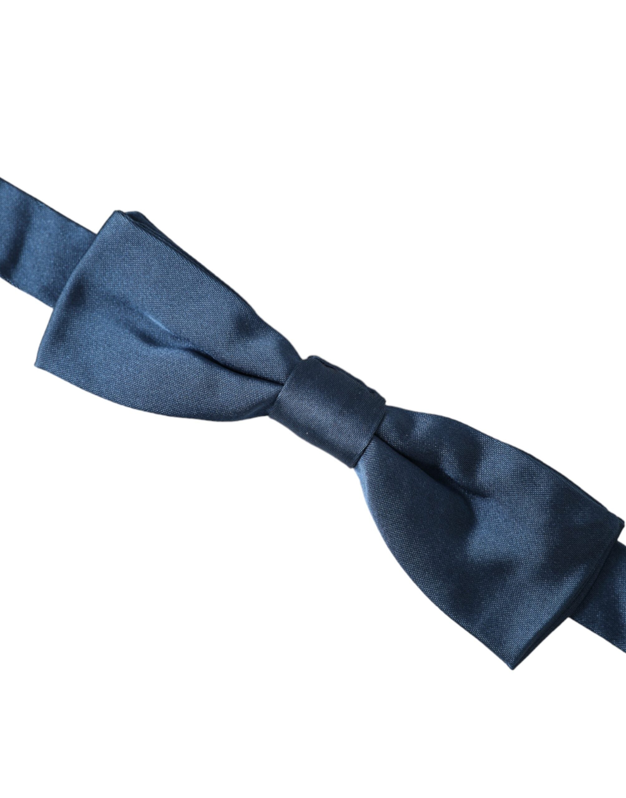 Dolce & Gabbana Blue Satin Silk Adjustable Neck Men's Bow Tie