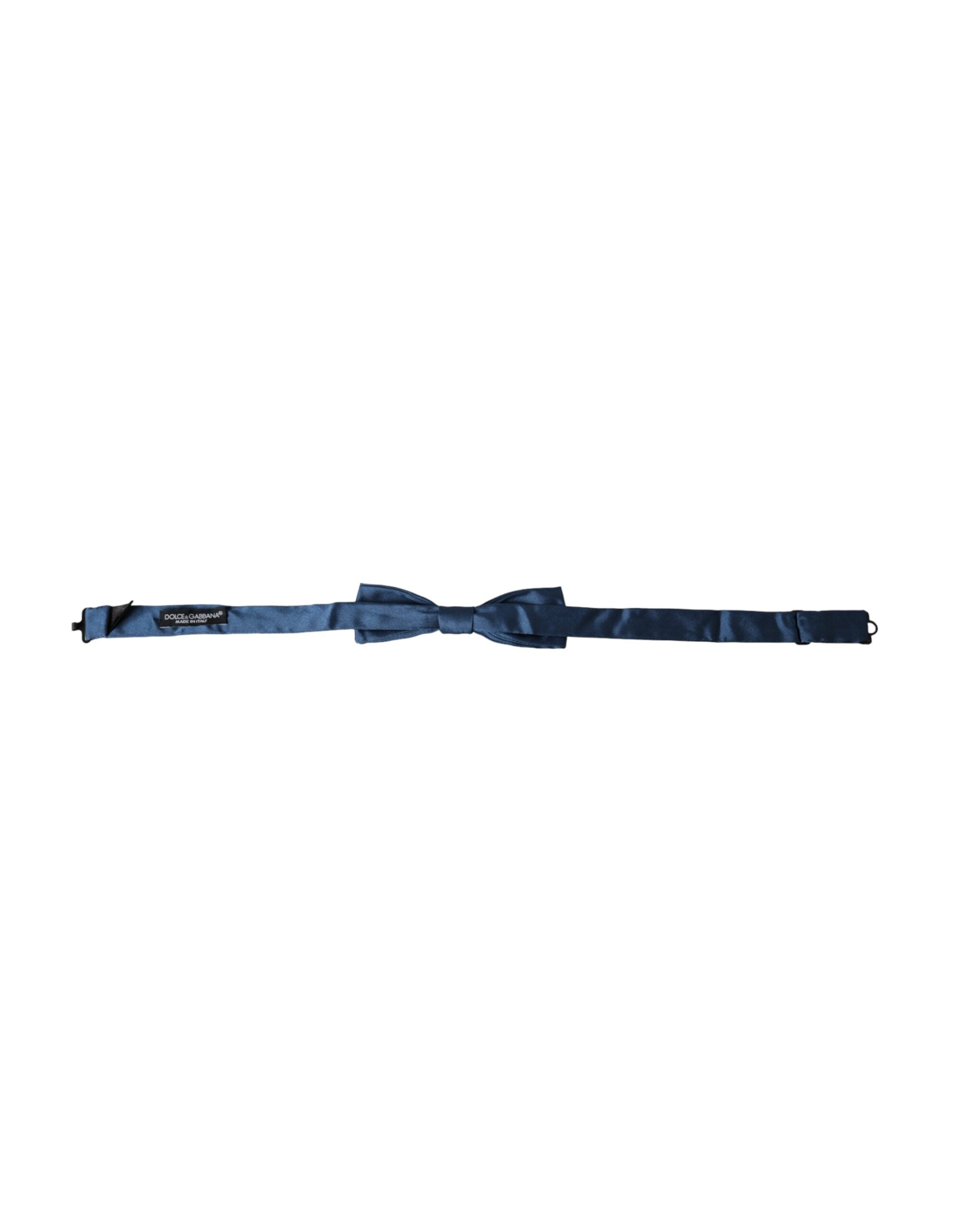 Dolce & Gabbana Blue Satin Silk Adjustable Neck Men's Bow Tie