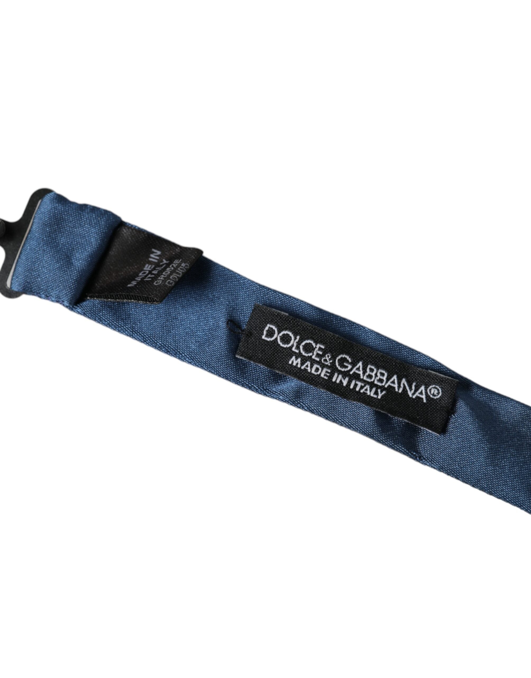 Dolce & Gabbana Blue Satin Silk Adjustable Neck Men's Bow Tie