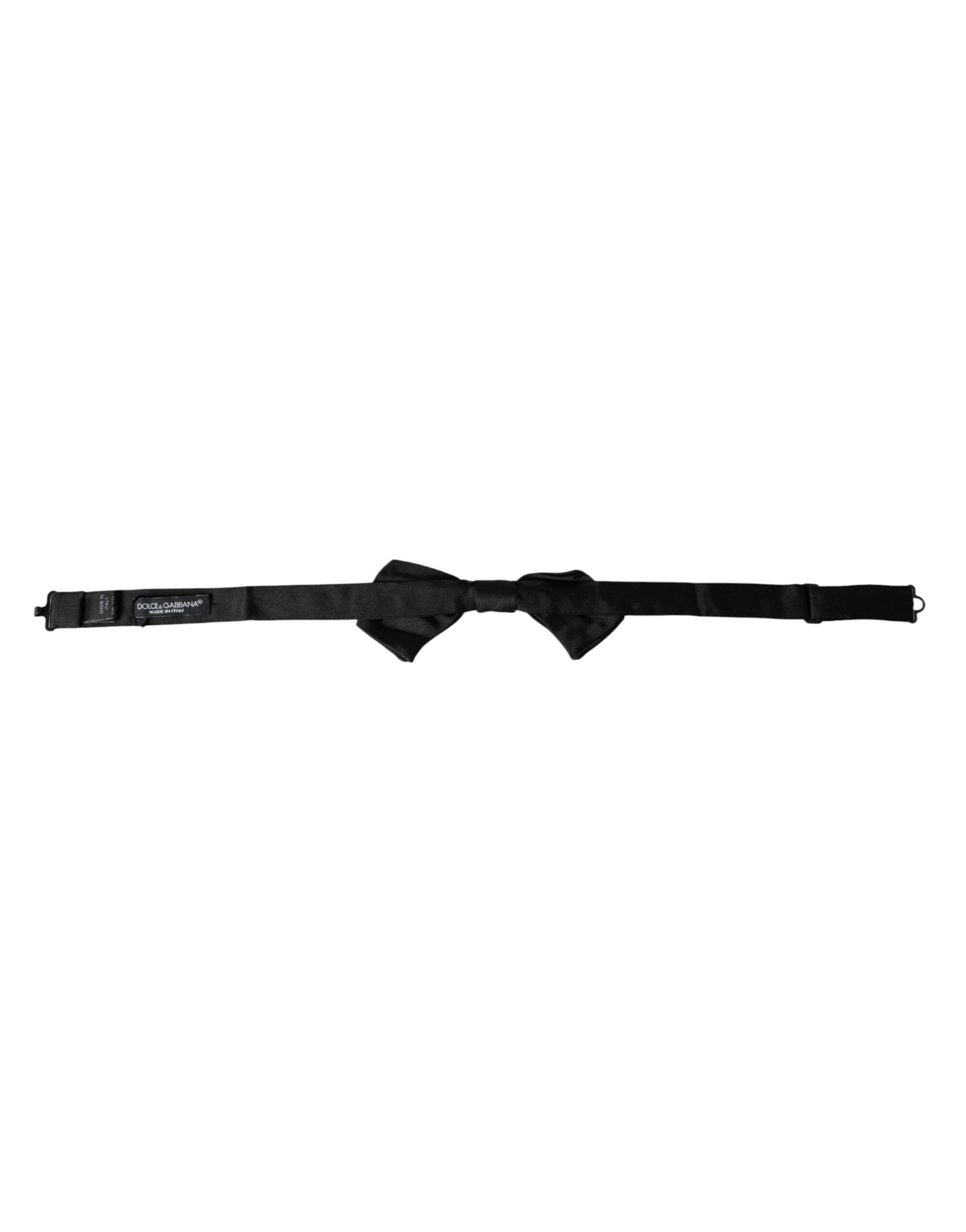 Dolce & Gabbana Black Satin Silk Adjustable Neck Men's Bow Tie