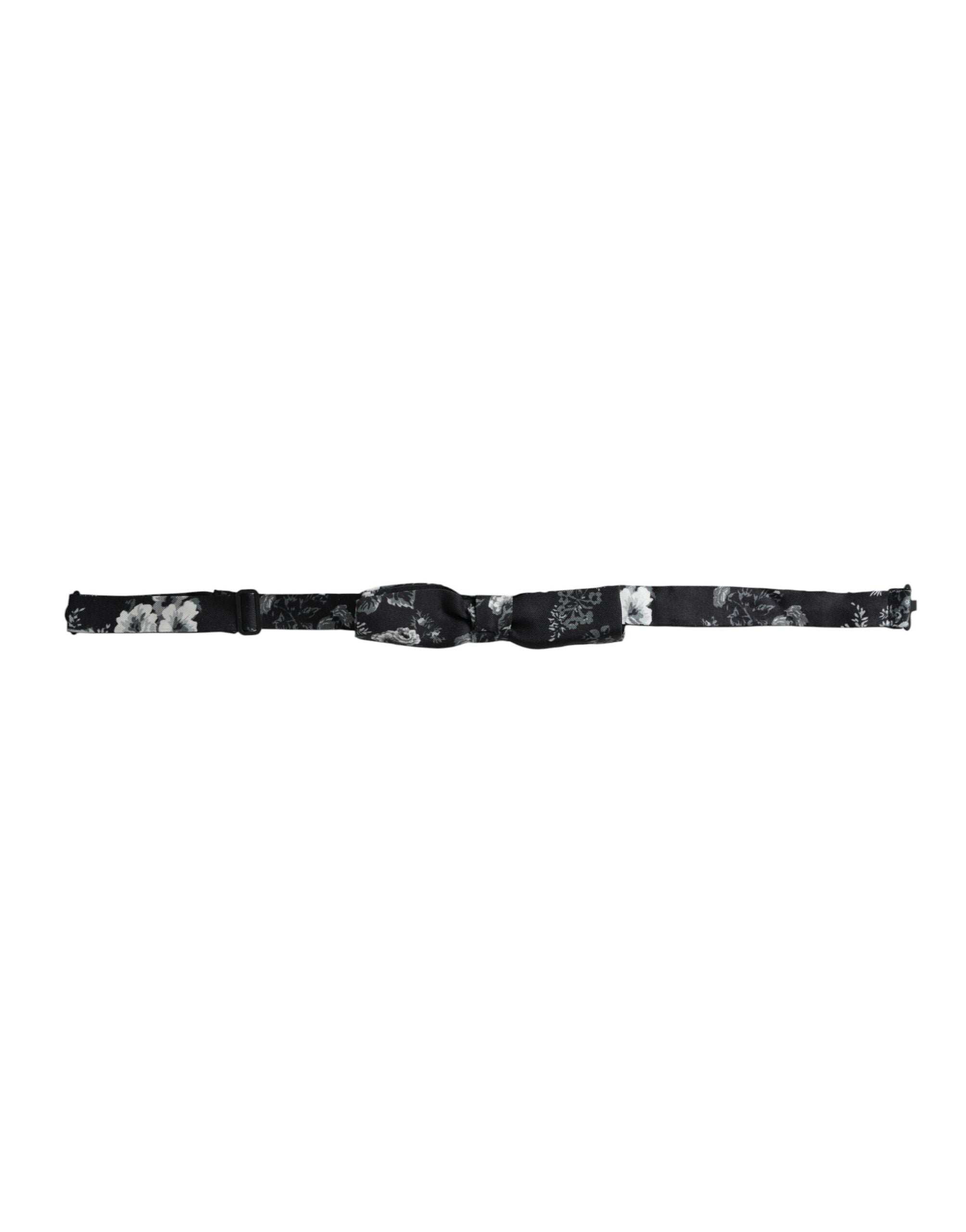 Dolce & Gabbana Black Floral Silk Adjustable Neck Men's Bow Tie