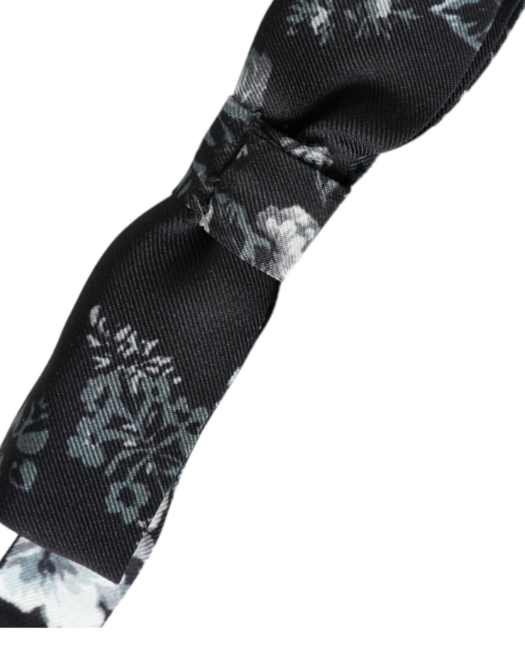 Dolce & Gabbana Black Floral Silk Adjustable Neck Men's Bow Tie