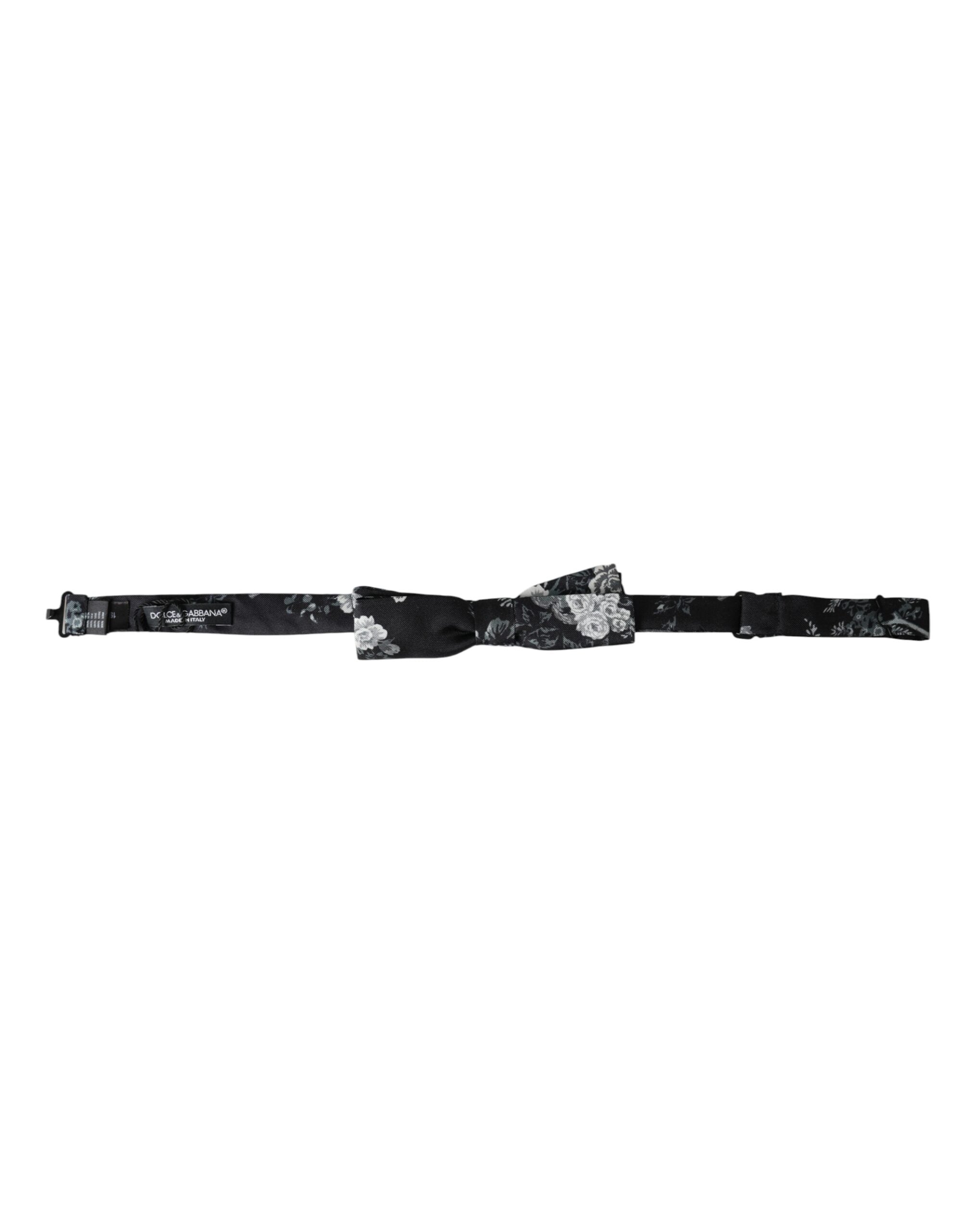 Dolce & Gabbana Black Floral Silk Adjustable Neck Men's Bow Tie
