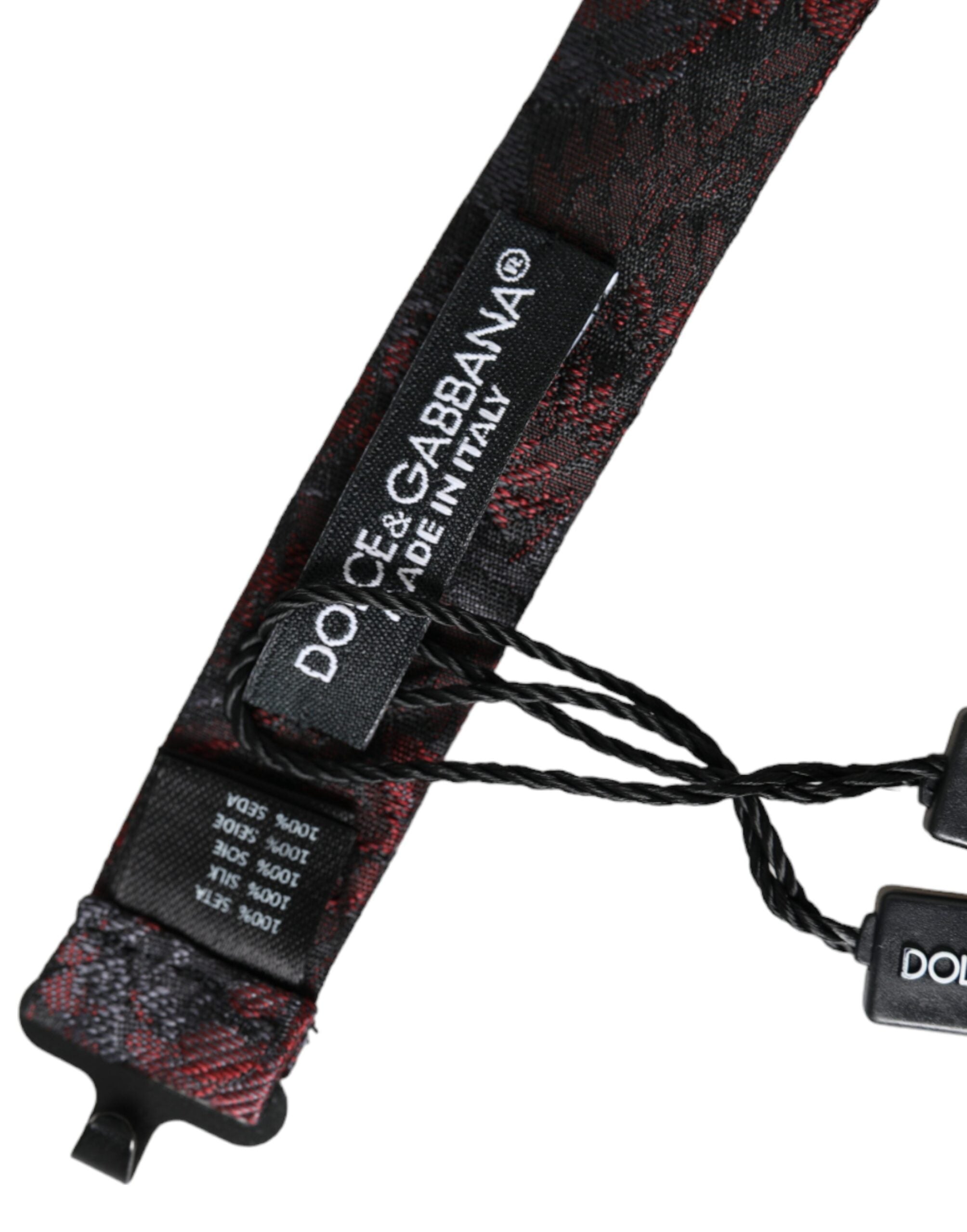 Dolce & Gabbana Red Black Floral Adjustable Neck Men's Bow Tie