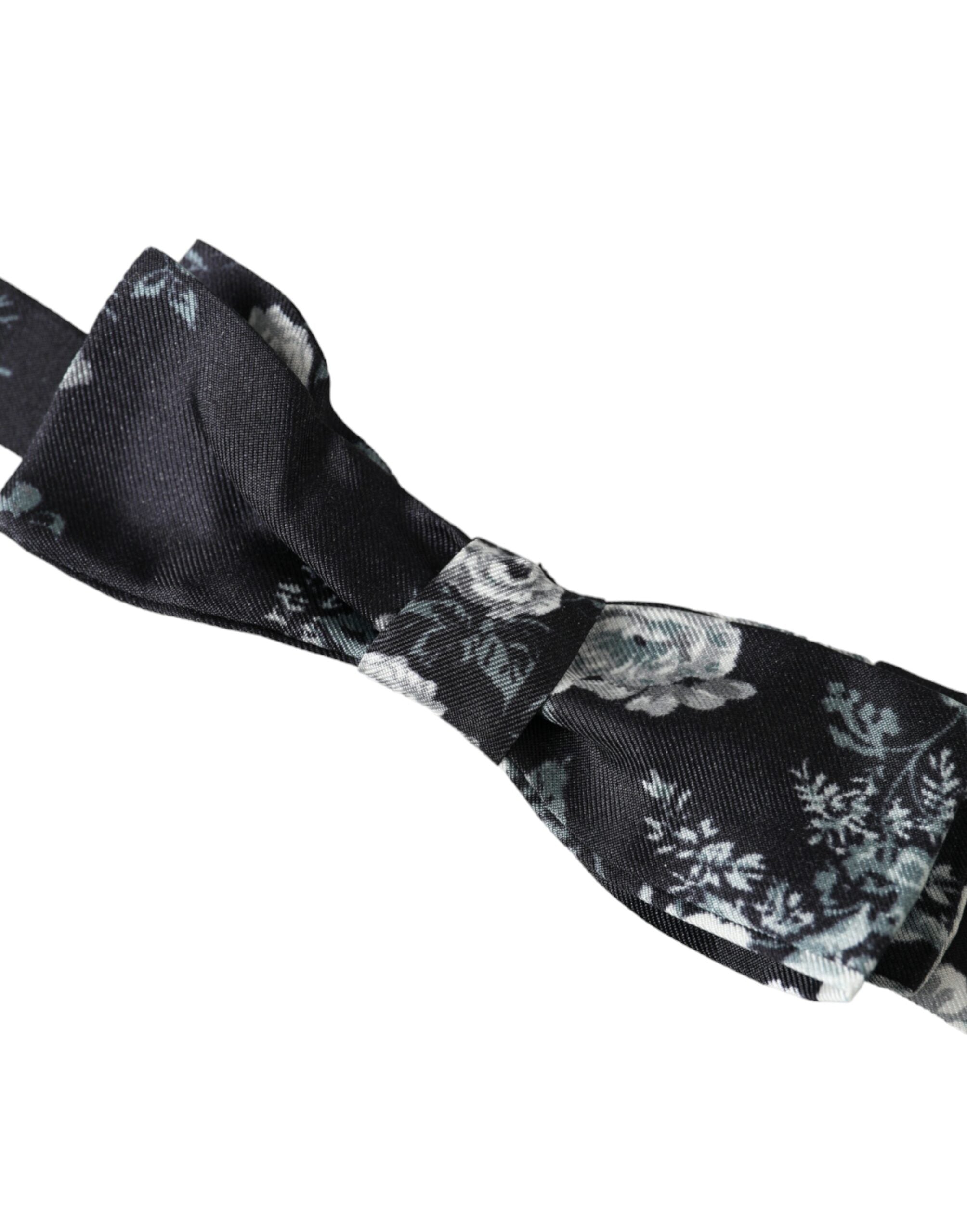 Dolce & Gabbana Black Floral Fantasy Adjustable Neck Men's Bow Tie