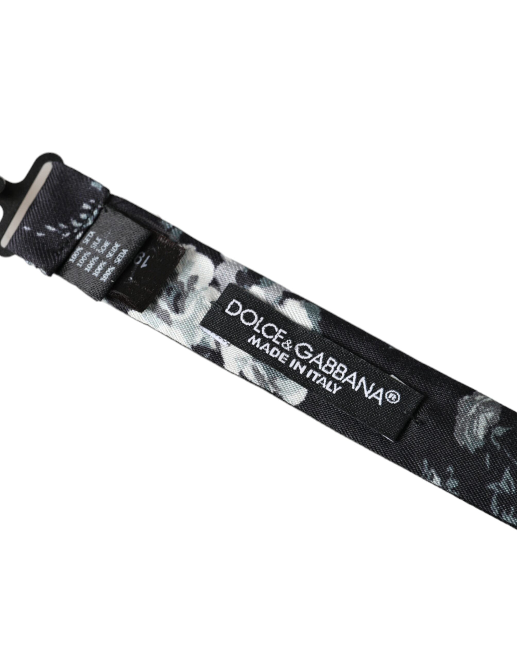 Dolce & Gabbana Black Floral Fantasy Adjustable Neck Men's Bow Tie