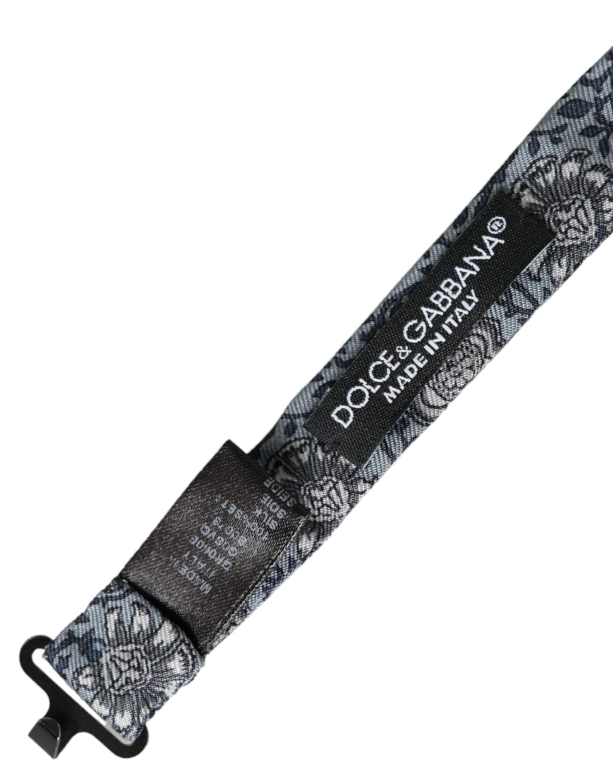 Dolce & Gabbana Gray Silk Patterned Adjustable Neck Men's Bow Tie