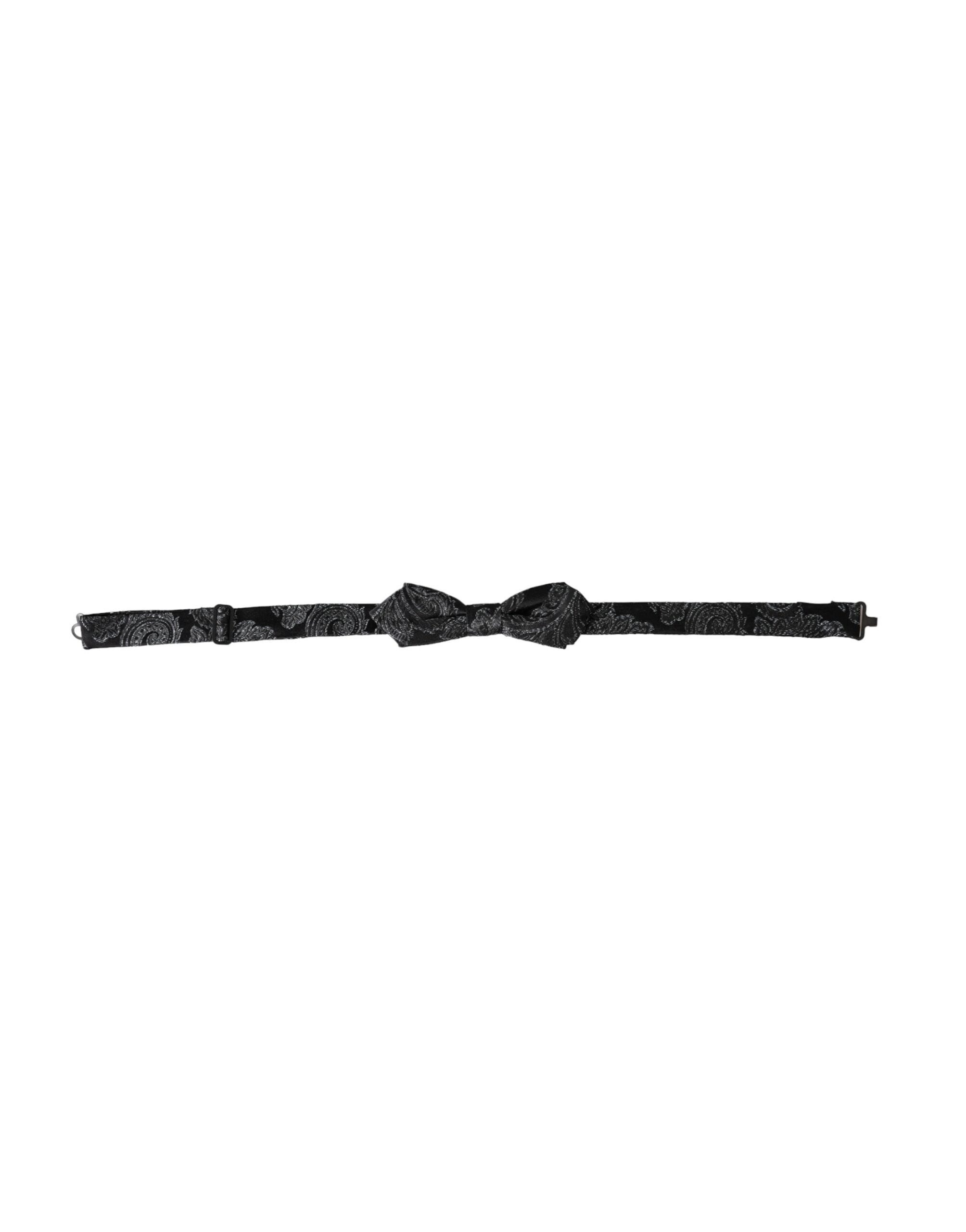 Dolce & Gabbana Black Silk Jacquard Adjustable Neck Men's Bow Tie