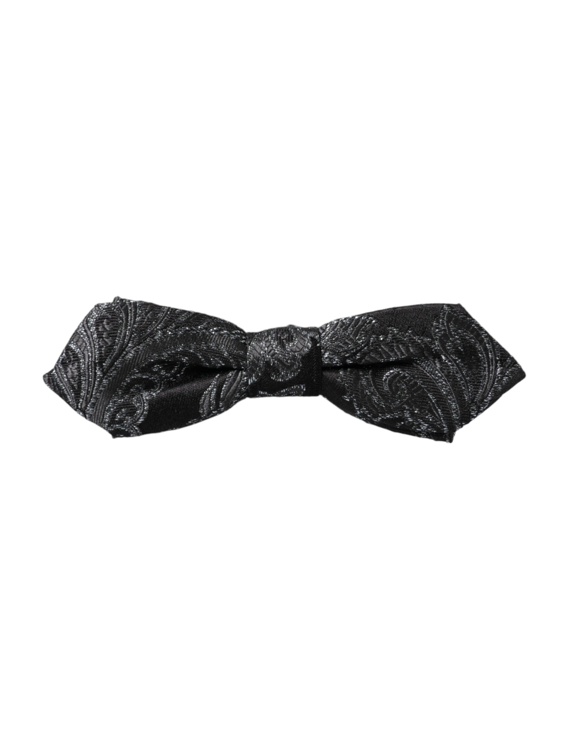 Dolce & Gabbana Black Silk Jacquard Adjustable Neck Men's Bow Tie
