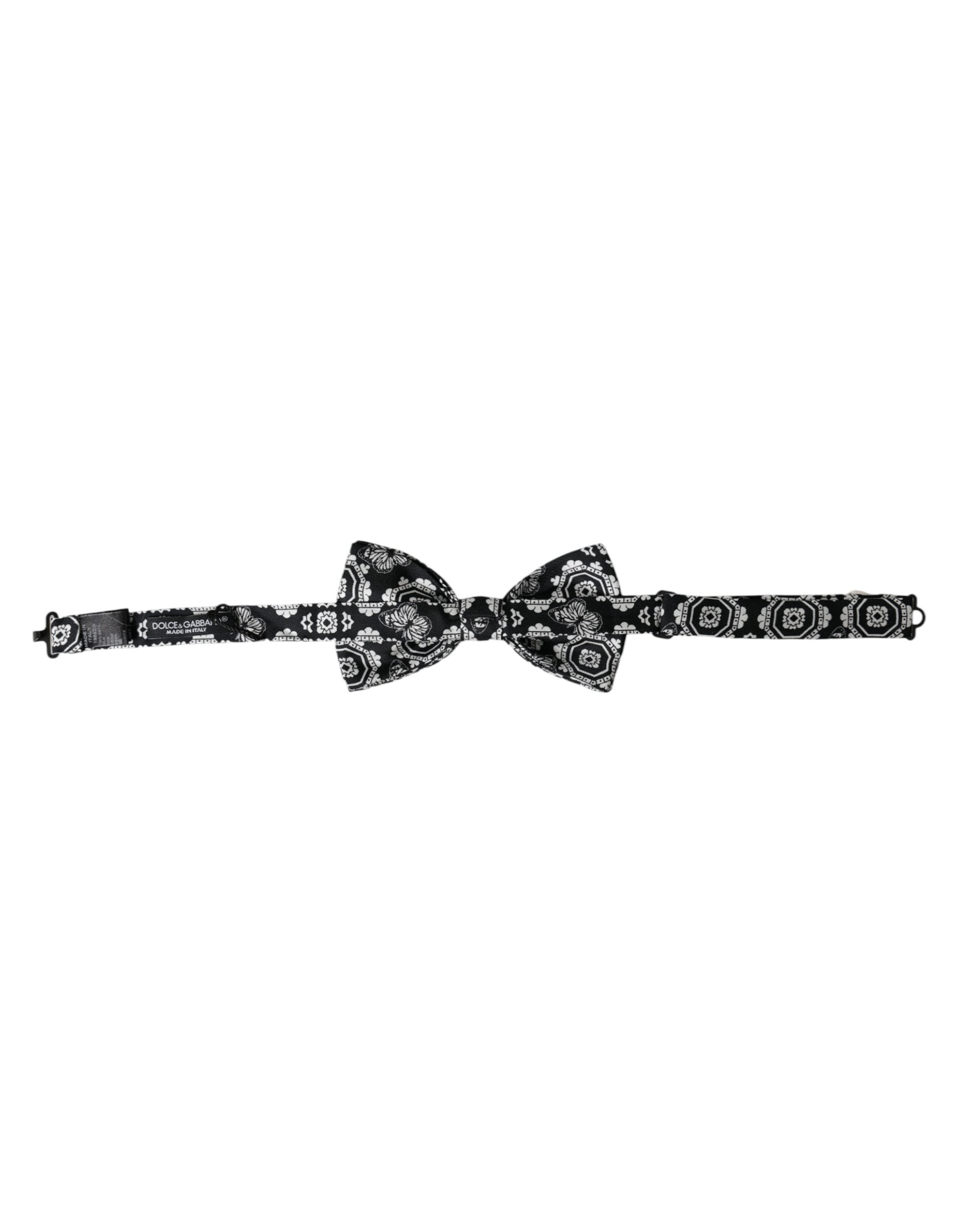 Dolce & Gabbana Black White Printed Adjustable Neck Men's Bow Tie