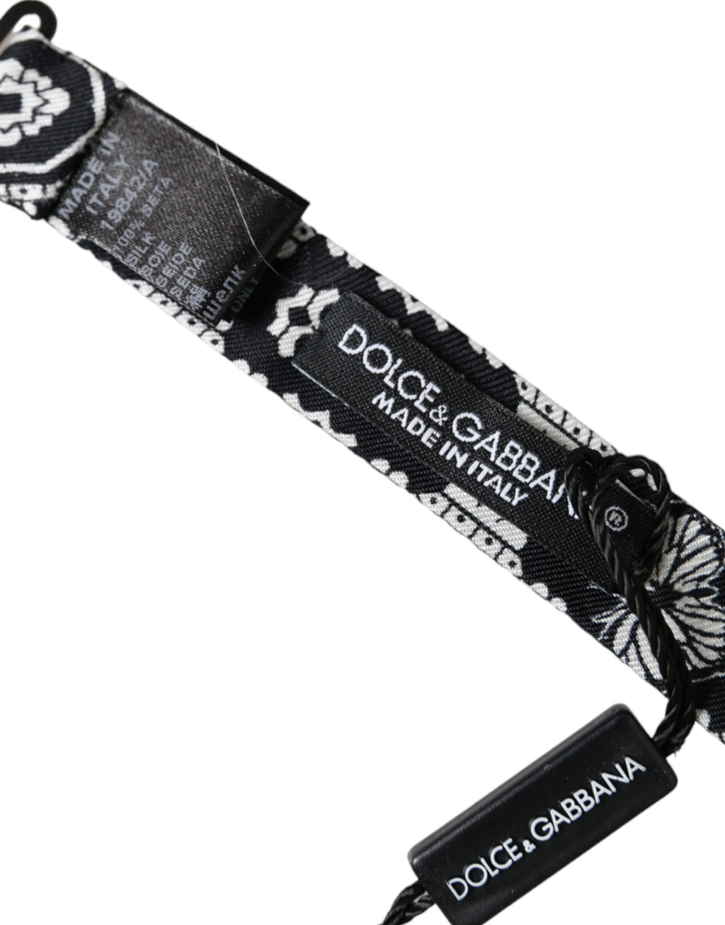 Dolce & Gabbana Black White Printed Adjustable Neck Men's Bow Tie