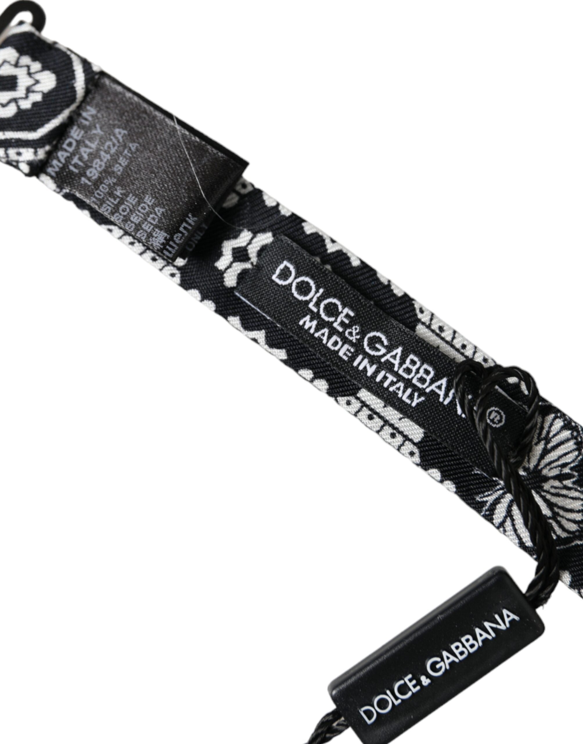 Dolce & Gabbana Black White Printed Adjustable Neck Men's Bow Tie