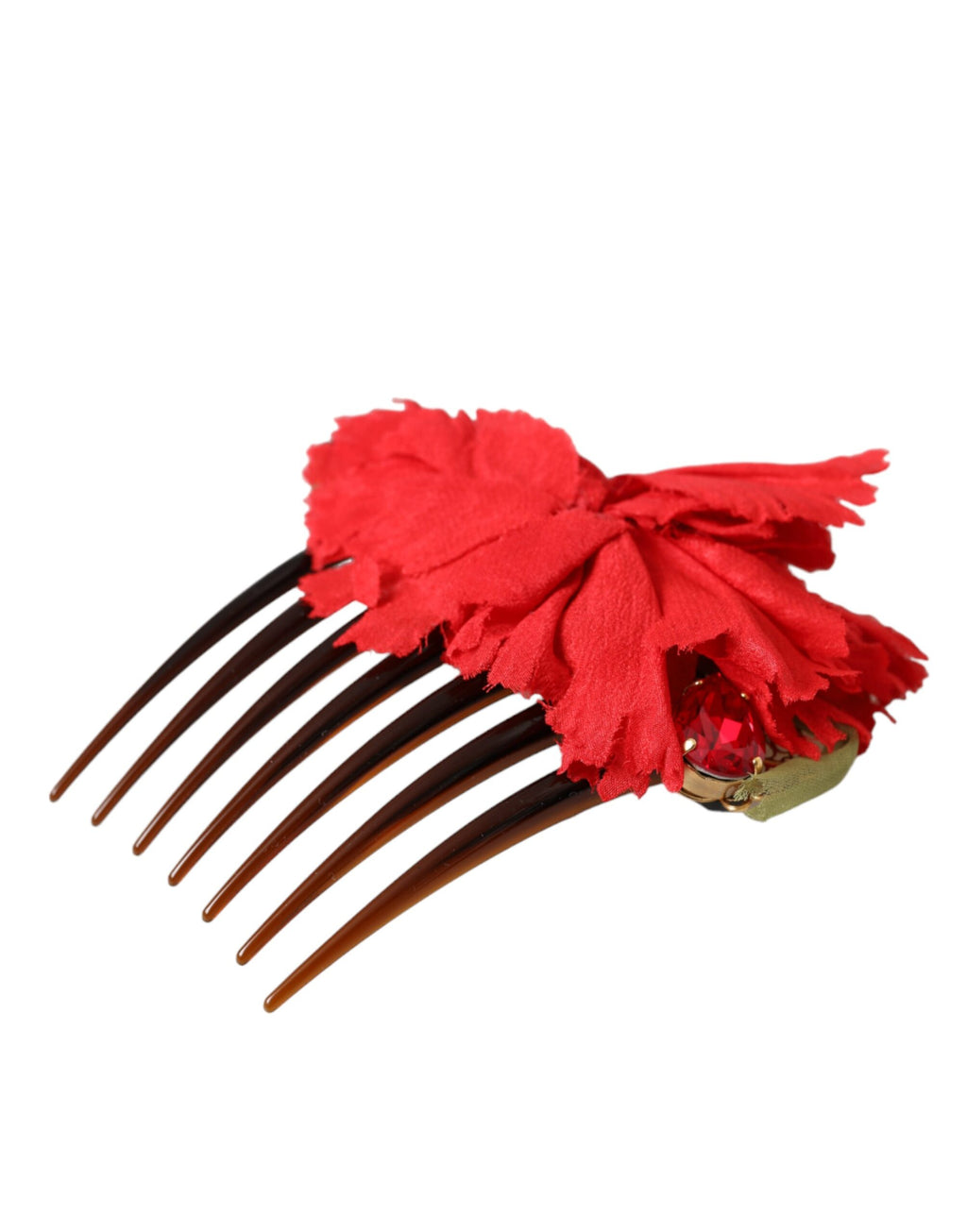 Dolce & Gabbana Red Silk Floral Gold Brass Women's Hair Comb