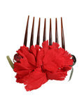 Dolce & Gabbana Red Silk Floral Gold Brass Women's Hair Comb