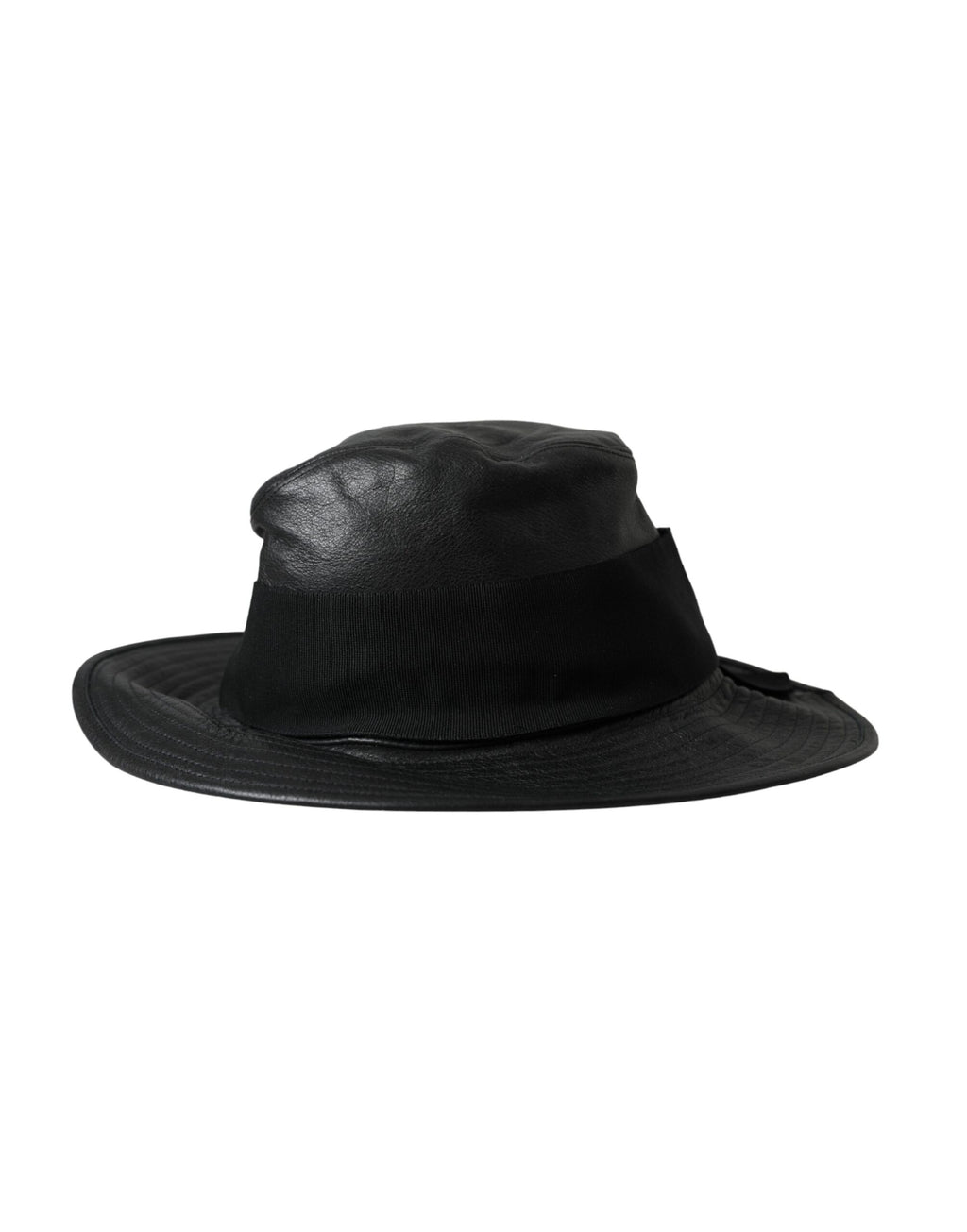 Dolce & Gabbana Black Leather DG Coin Crystal Wide-Brim Hat