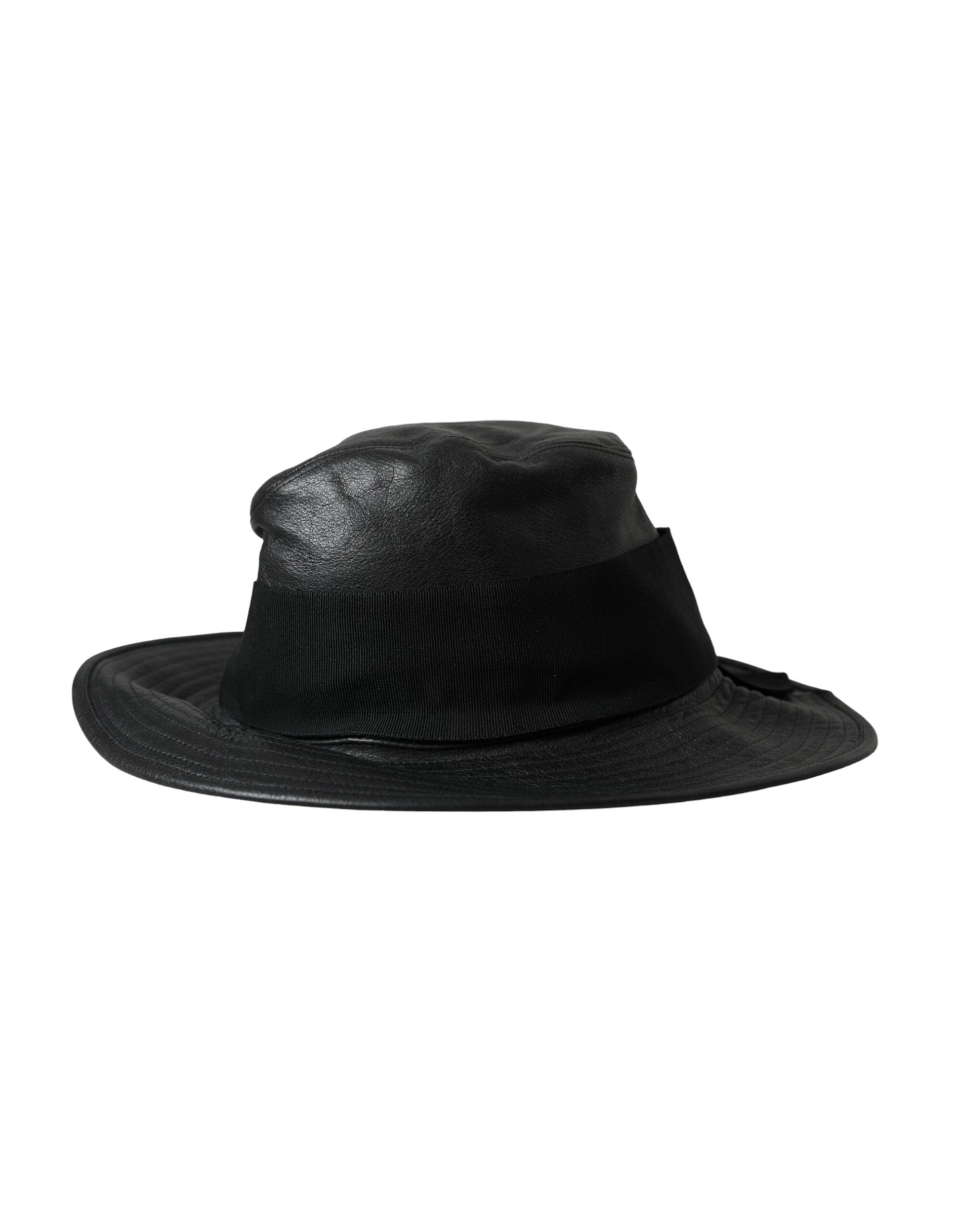 Dolce & Gabbana Black Leather DG Coin Crystal Wide-Brim Hat