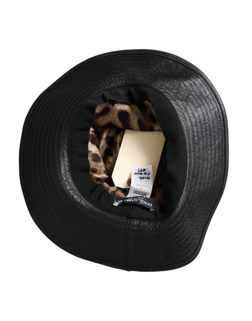 Dolce & Gabbana Black Leather DG Coin Crystal Wide-Brim Hat