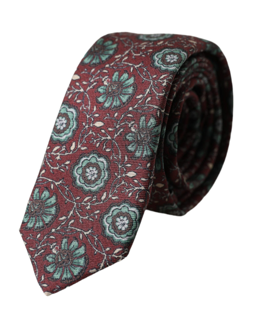 Dolce & Gabbana Maroon Floral 100% Silk Adjustable Men's Tie