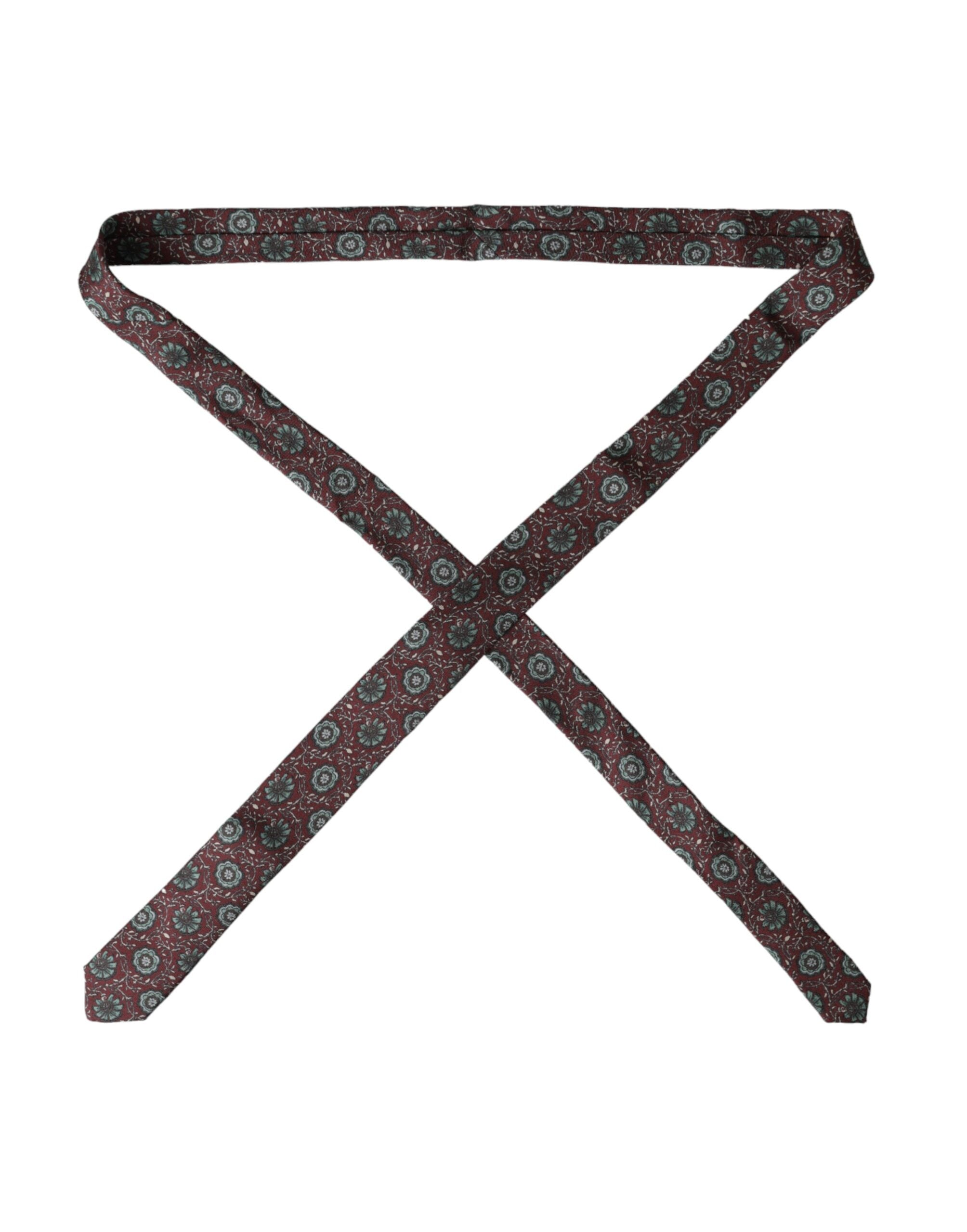 Dolce & Gabbana Maroon Floral 100% Silk Adjustable Men's Tie