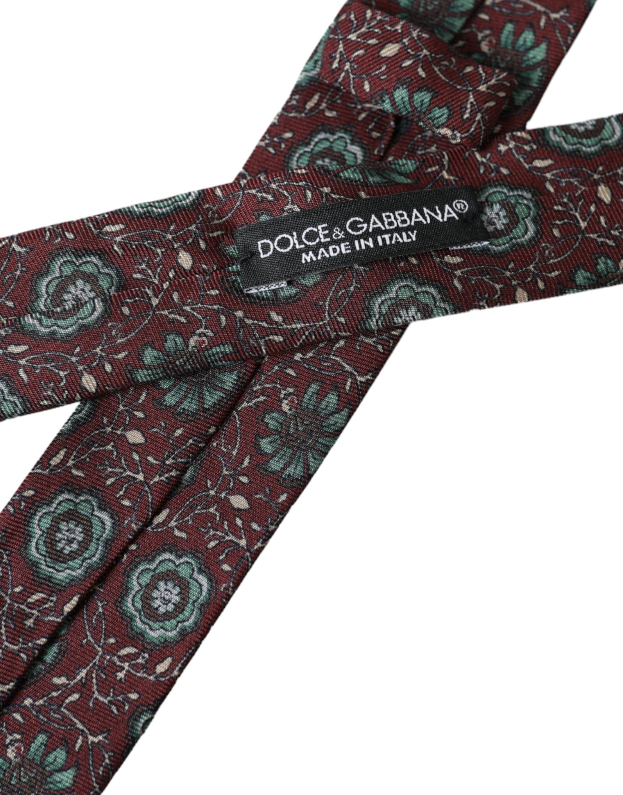 Dolce & Gabbana Maroon Floral 100% Silk Adjustable Men's Tie