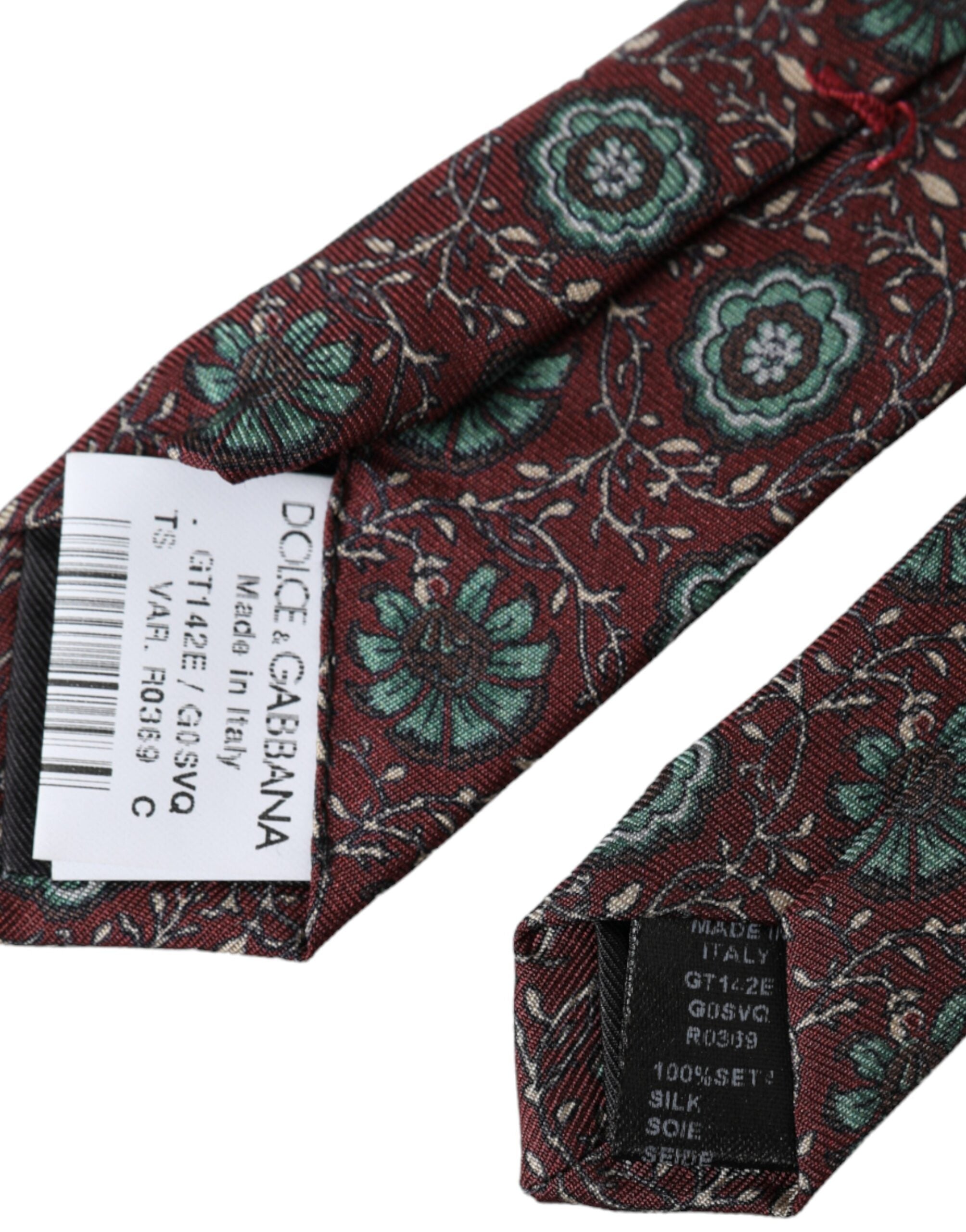 Dolce & Gabbana Maroon Floral 100% Silk Adjustable Men's Tie