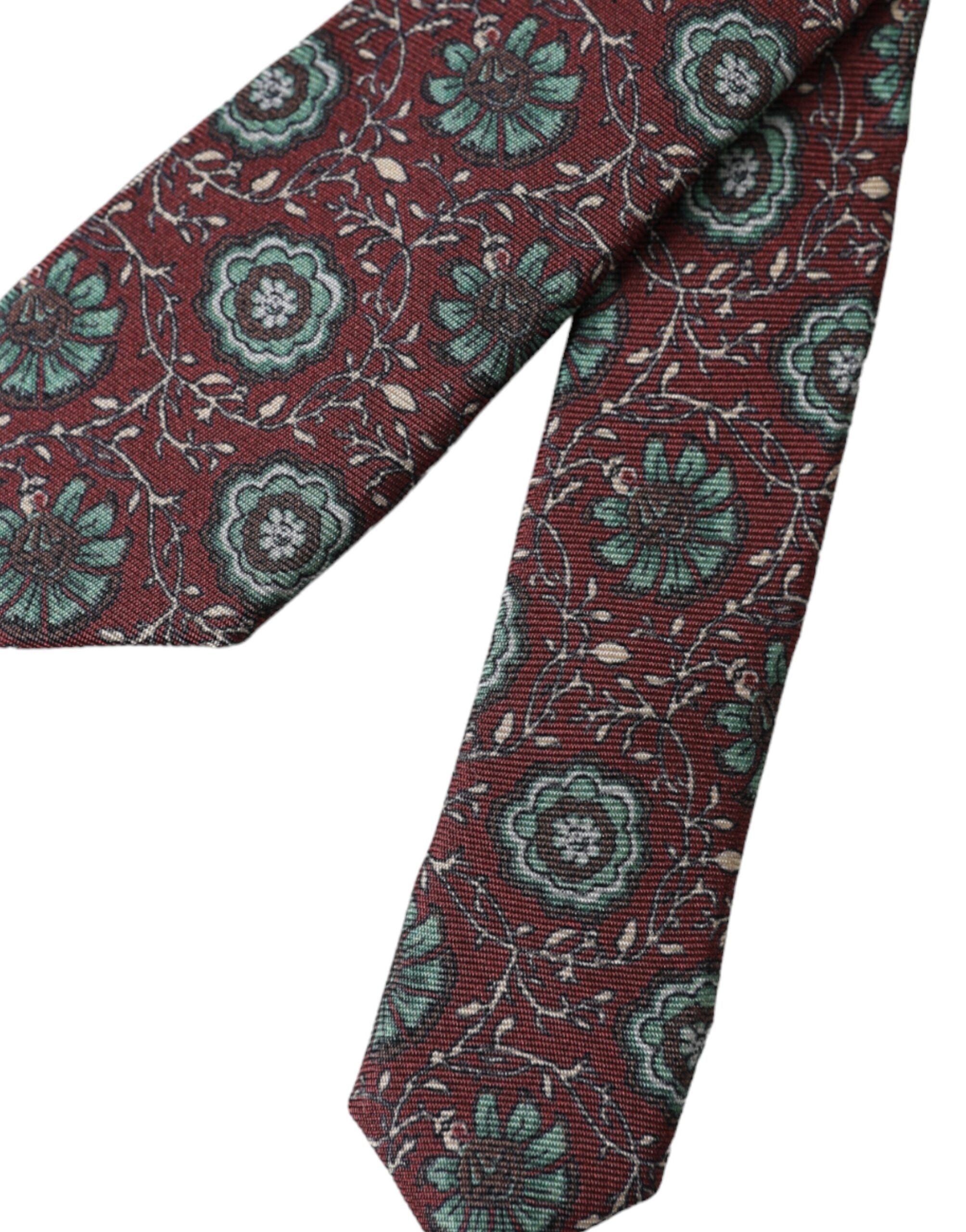 Dolce & Gabbana Maroon Floral 100% Silk Adjustable Men's Tie