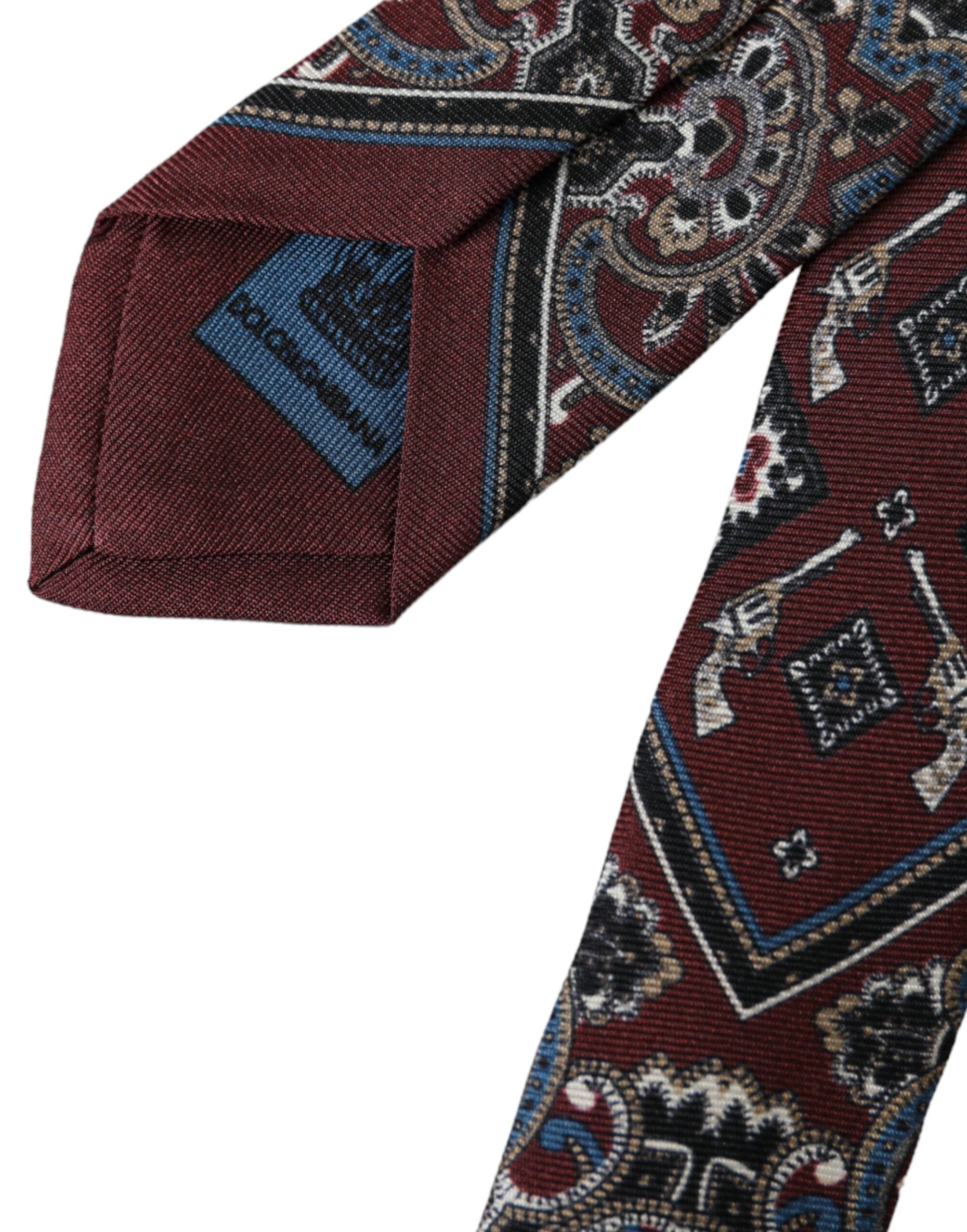 Dolce & Gabbana Bordeaux Bedruckte 100% Seide Verstellbare Herrenkrawatte