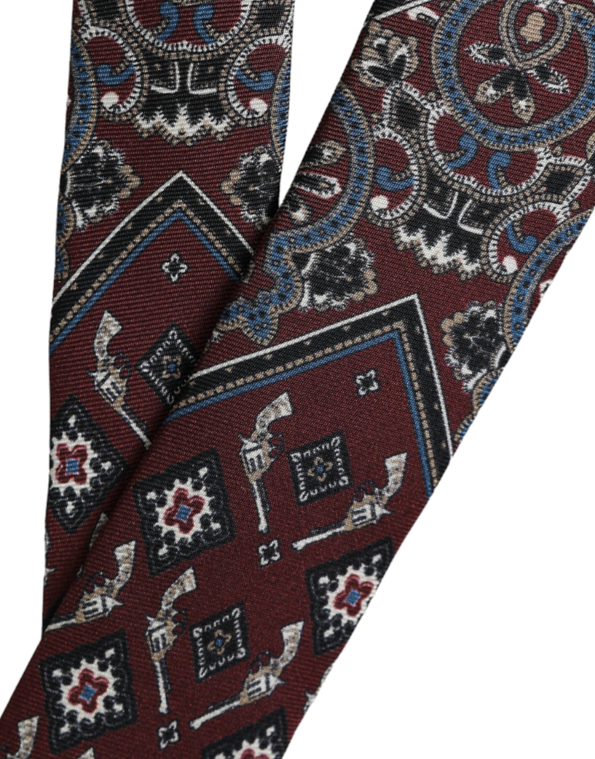 Dolce & Gabbana Bordeaux Bedruckte 100% Seide Verstellbare Herrenkrawatte