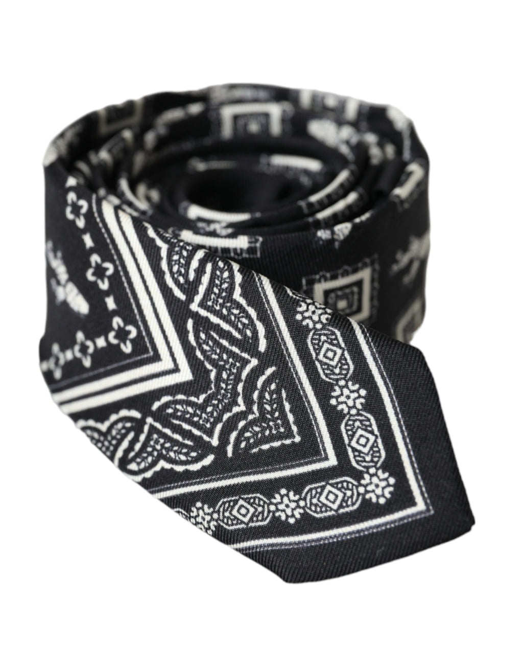 Dolce & Gabbana Black Patterned Adjustable 100% Silk Tie