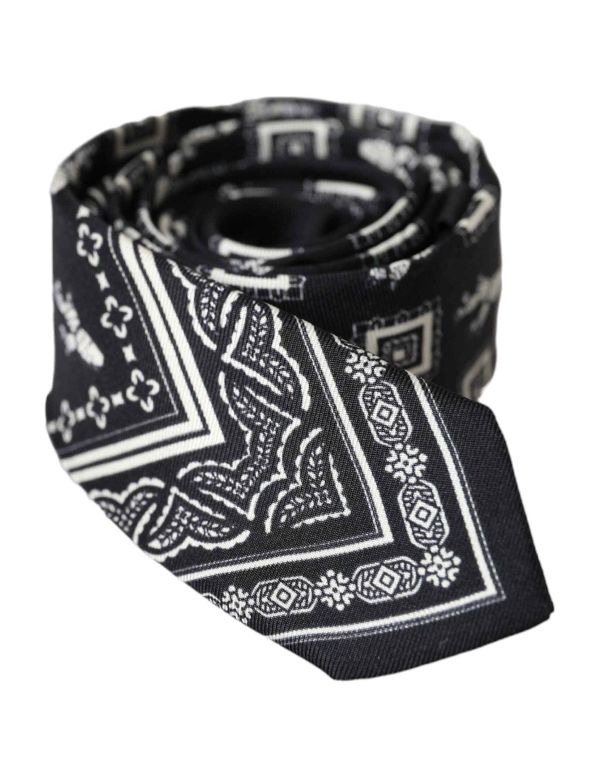 Dolce & Gabbana Black Patterned Adjustable 100% Silk Tie