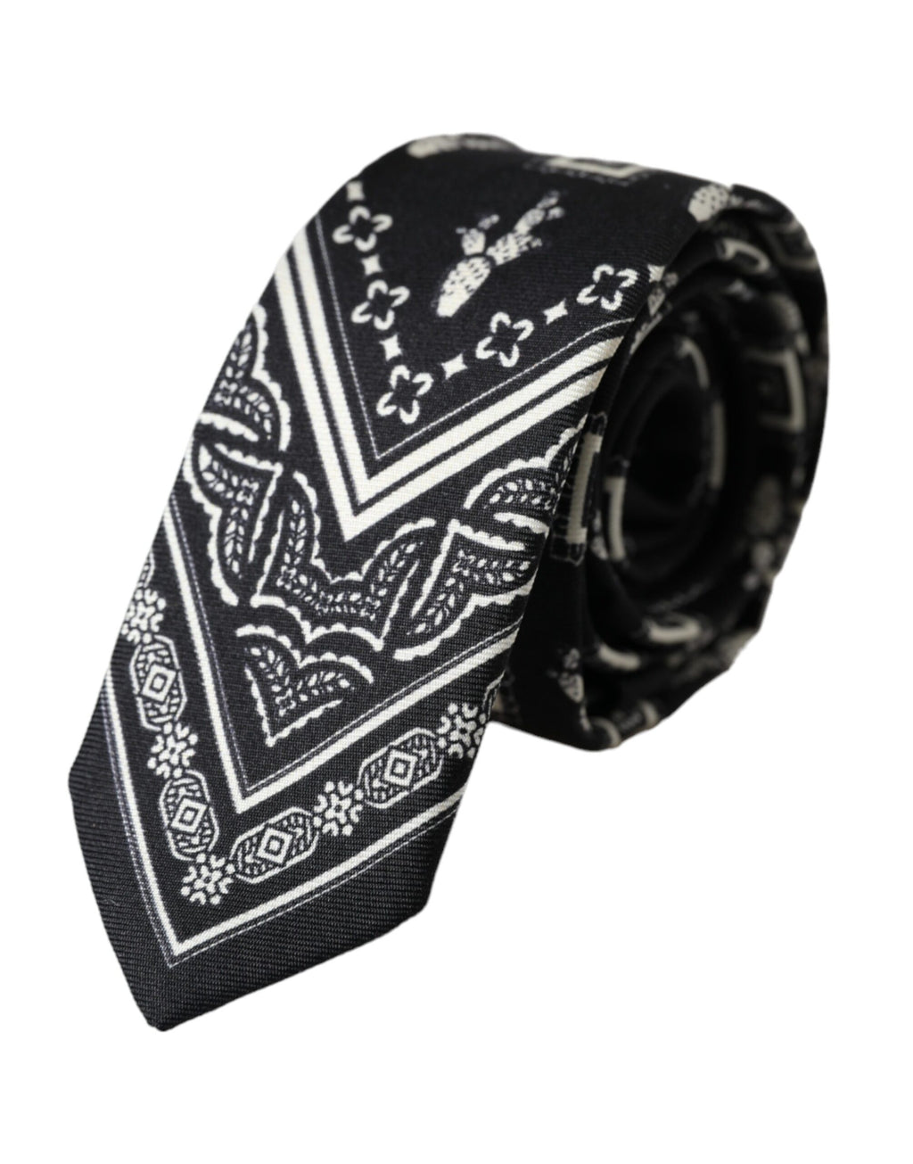 Dolce & Gabbana Black Patterned Adjustable 100% Silk Tie