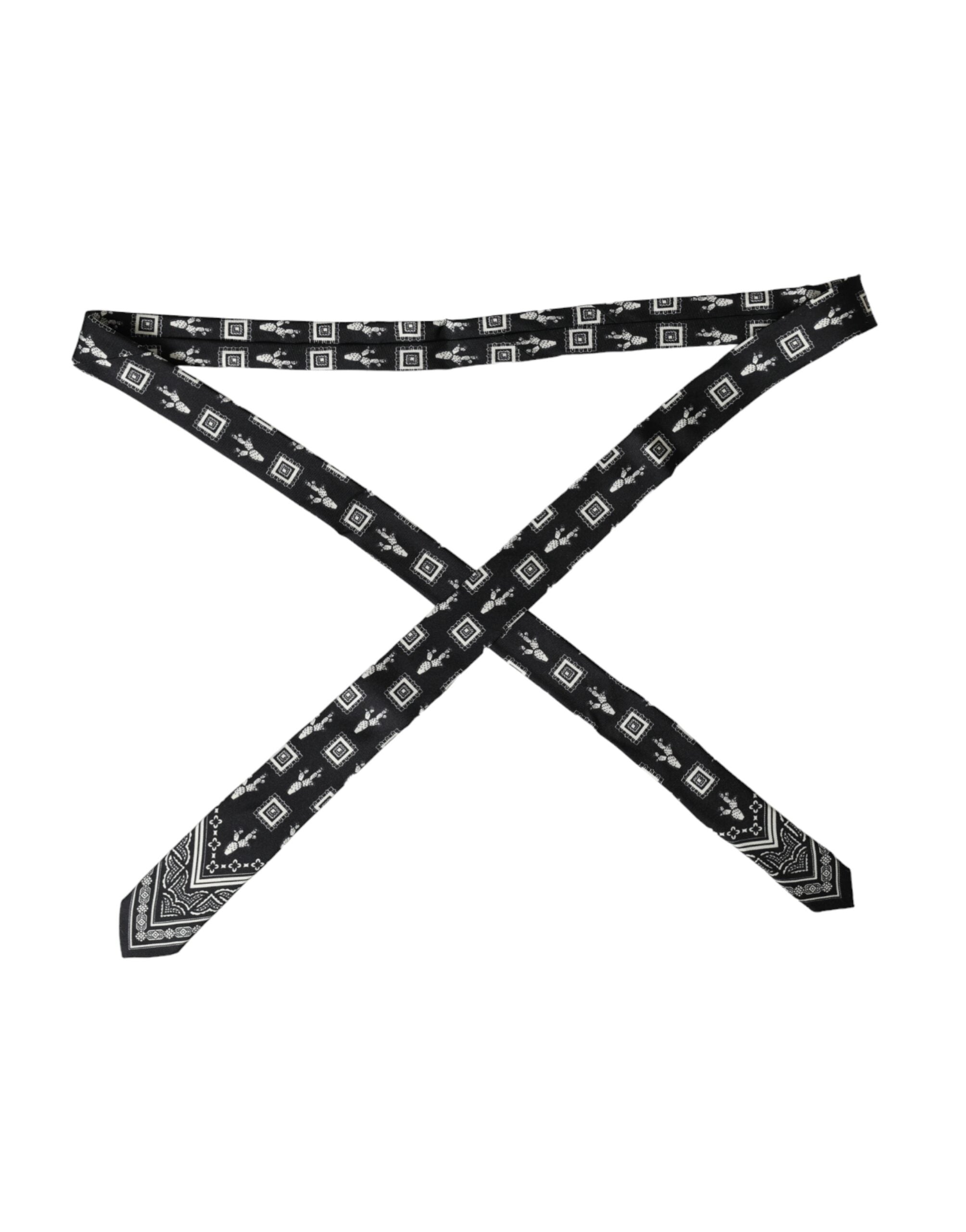 Dolce & Gabbana Black Patterned Adjustable 100% Silk Tie