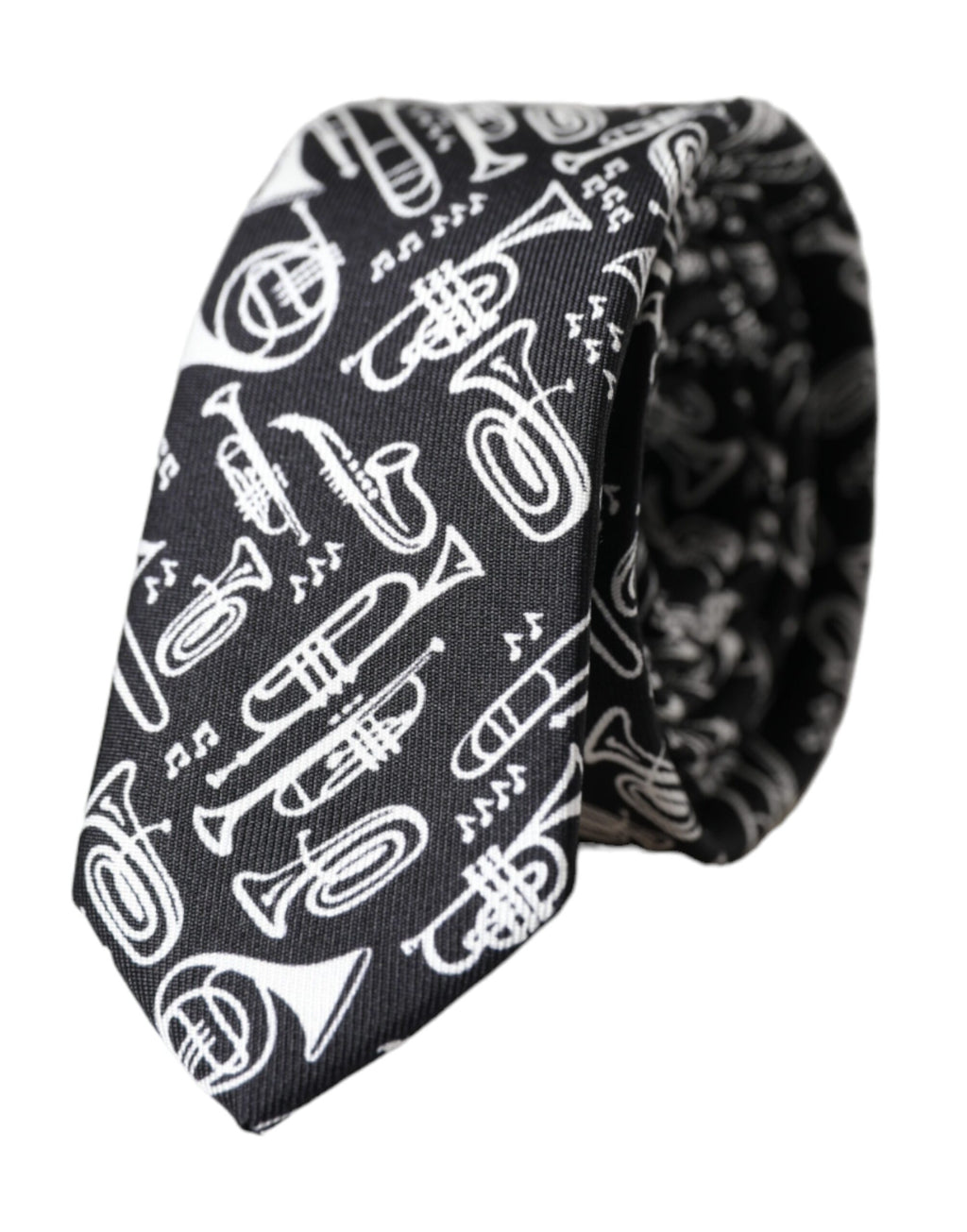 Dolce & Gabbana Black Silk Trumpet Print Tie, Adjustable