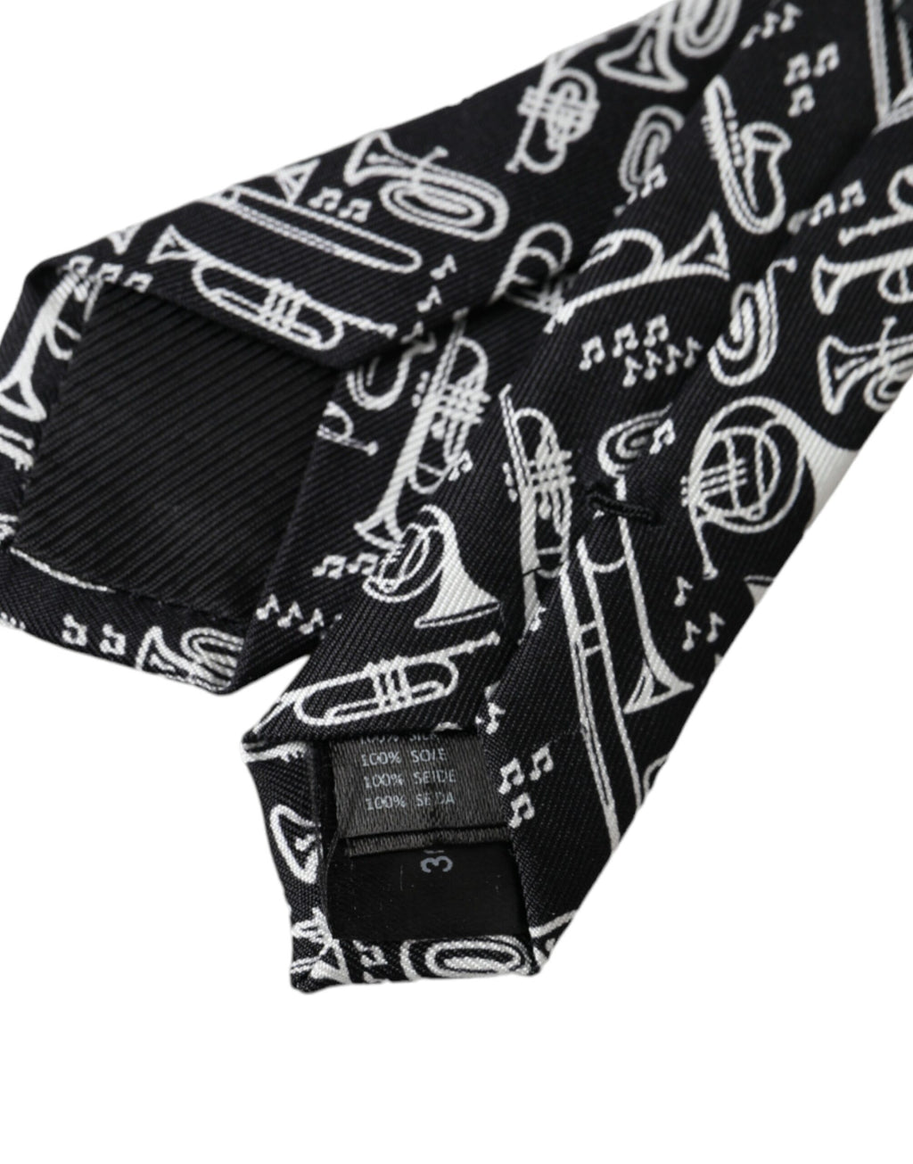 Dolce & Gabbana Black Silk Trumpet Print Tie, Adjustable