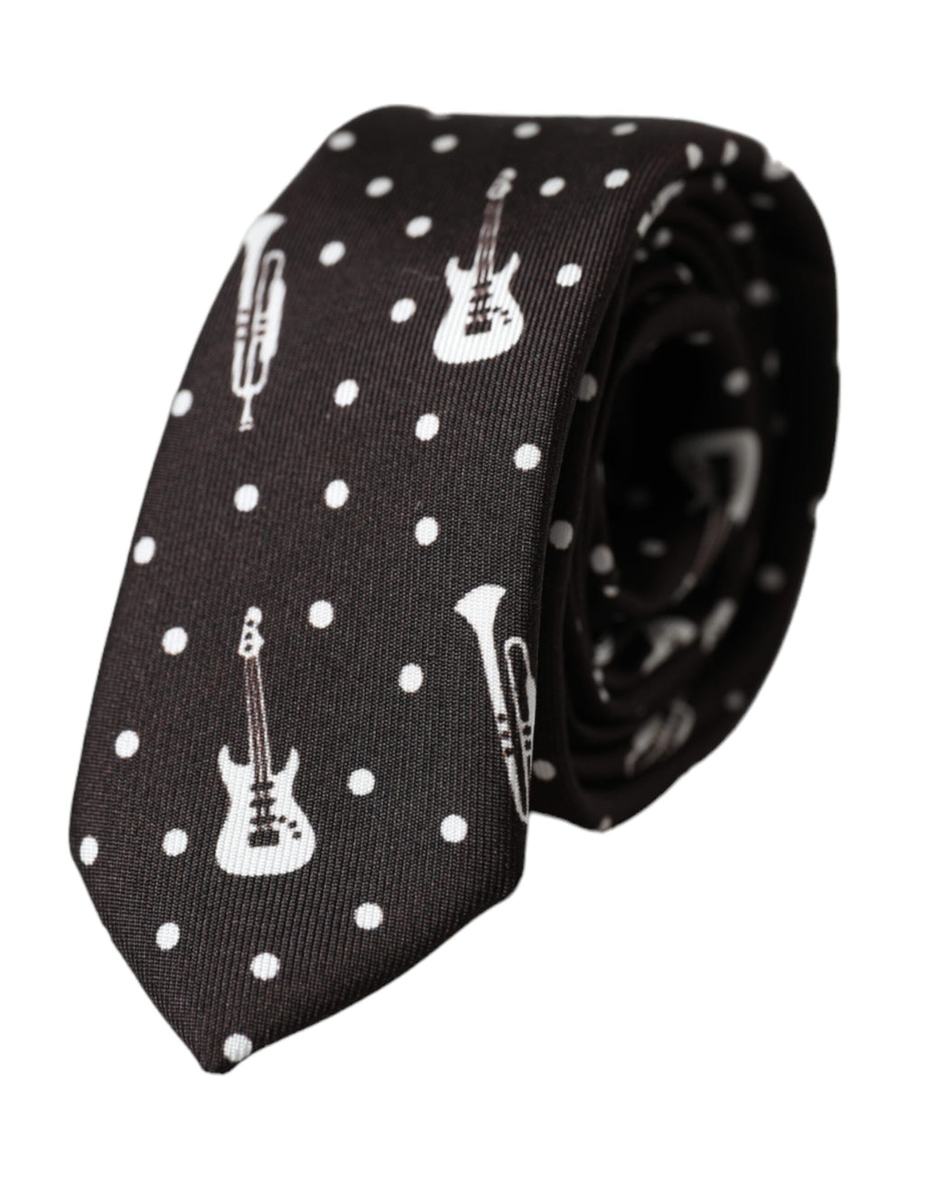 Dolce & Gabbana Black Silk Tie with Guitar Motif, Adjustable
