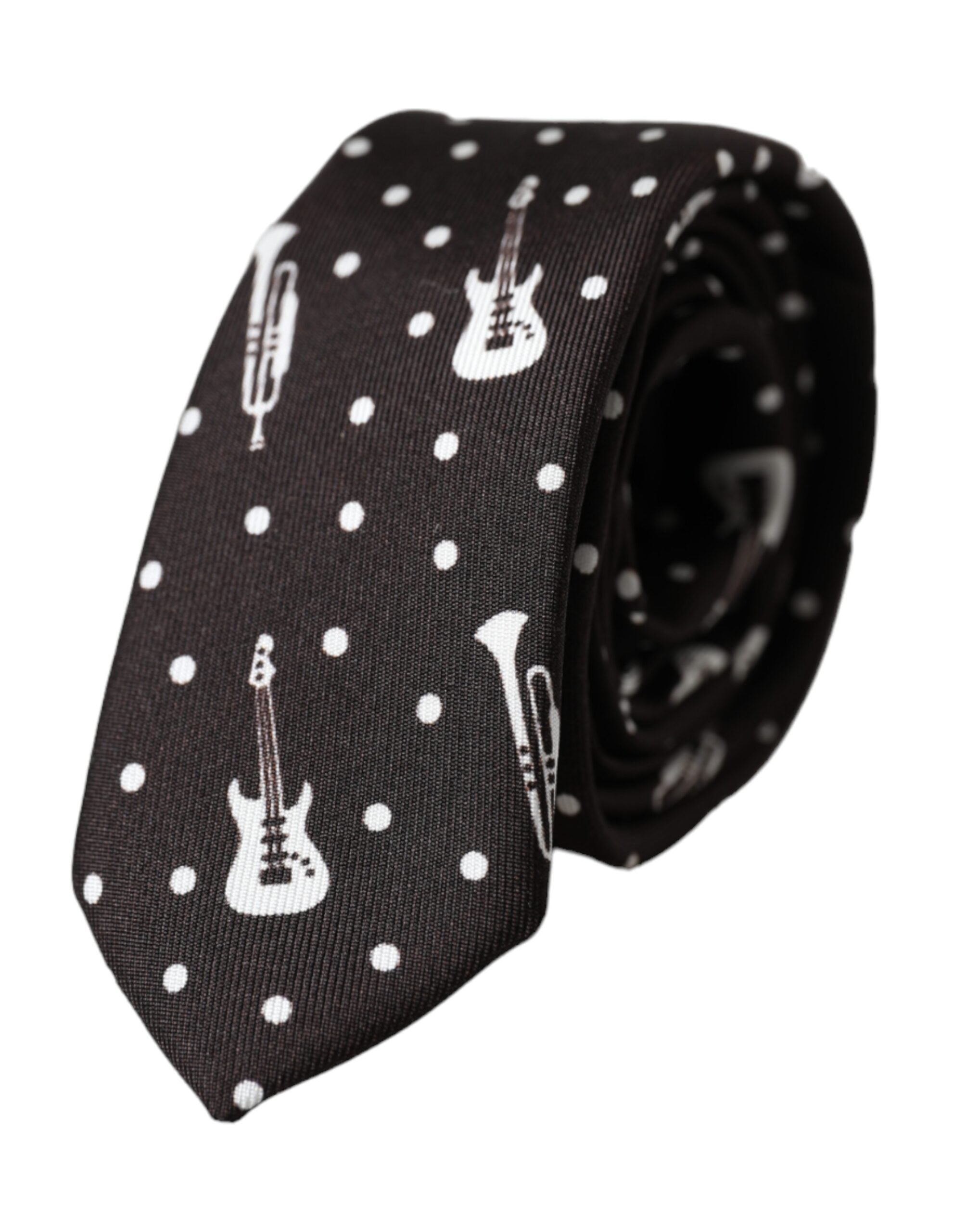 Dolce & Gabbana Black Silk Tie with Guitar Motif, Adjustable