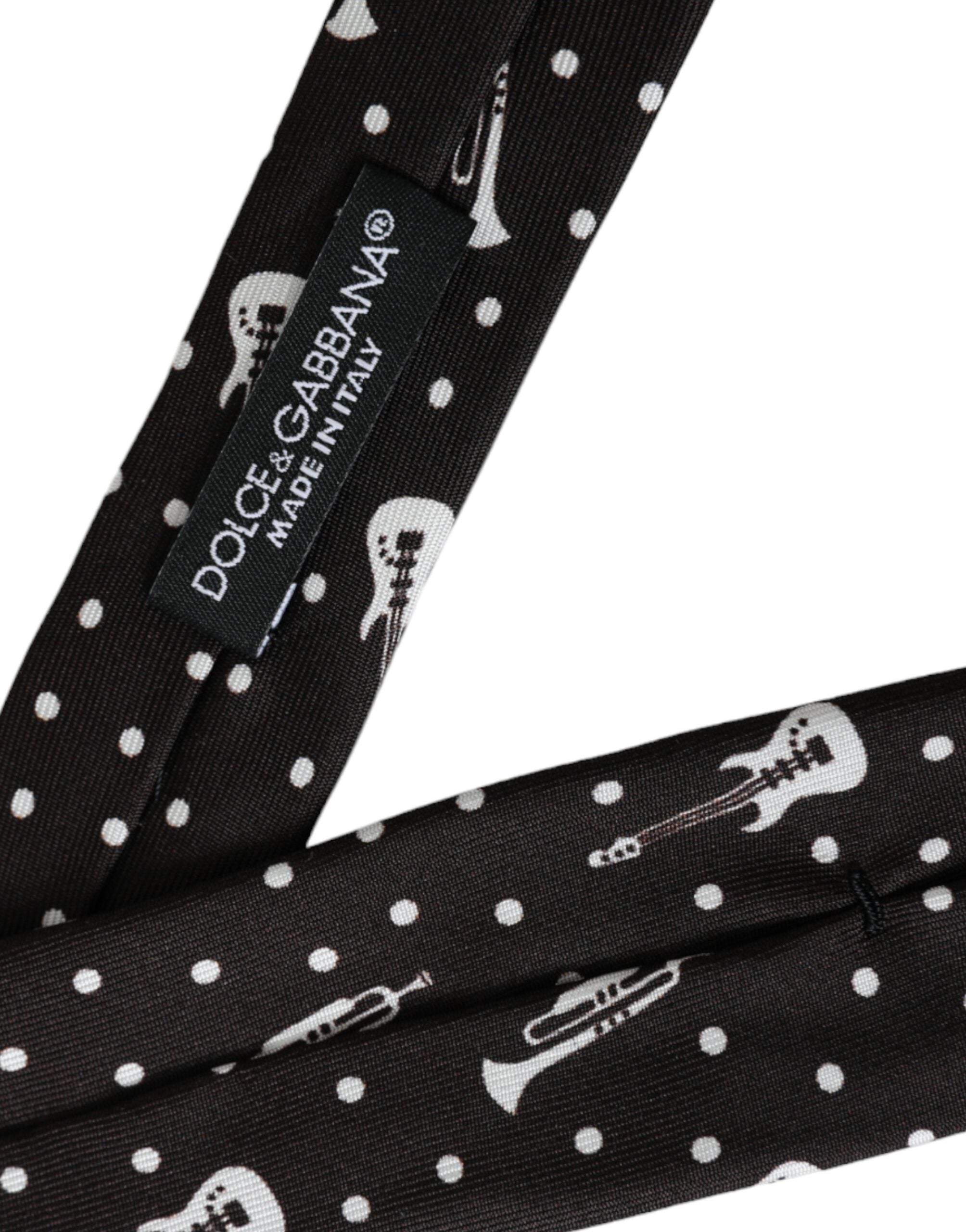 Dolce & Gabbana Black Silk Tie with Guitar Motif, Adjustable