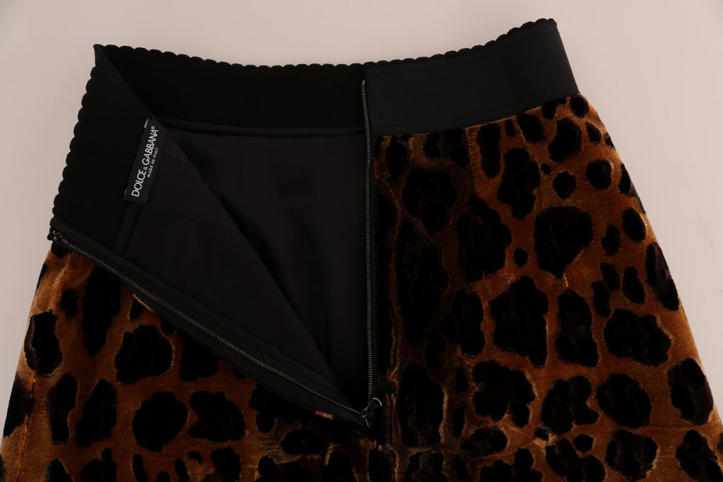 Dolce & Gabbana Brauner A-Linien-Rock aus Seide mit Leopardenmuster