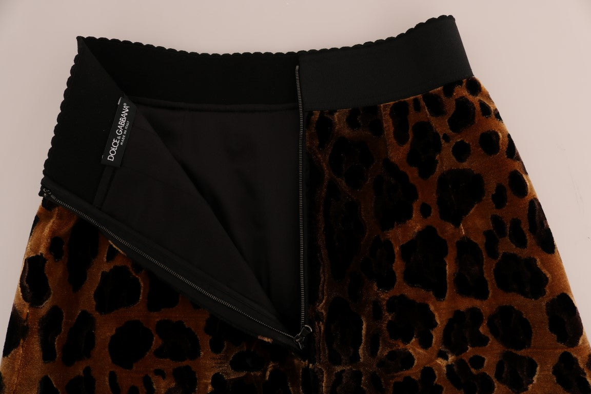 Dolce & Gabbana Brauner A-Linien-Rock aus Seide mit Leopardenmuster