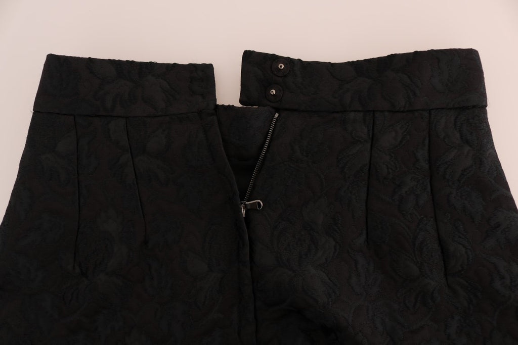Dolce & Gabbana Schwarzer A-Linien-Rock aus geblümter Jacquard-Seide