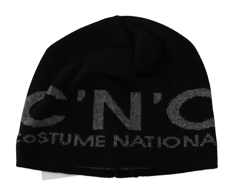 Costume National Black Wool Blend Beanie with Branding
