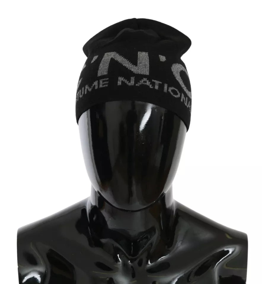 Costume National Black Wool Blend Beanie with Branding