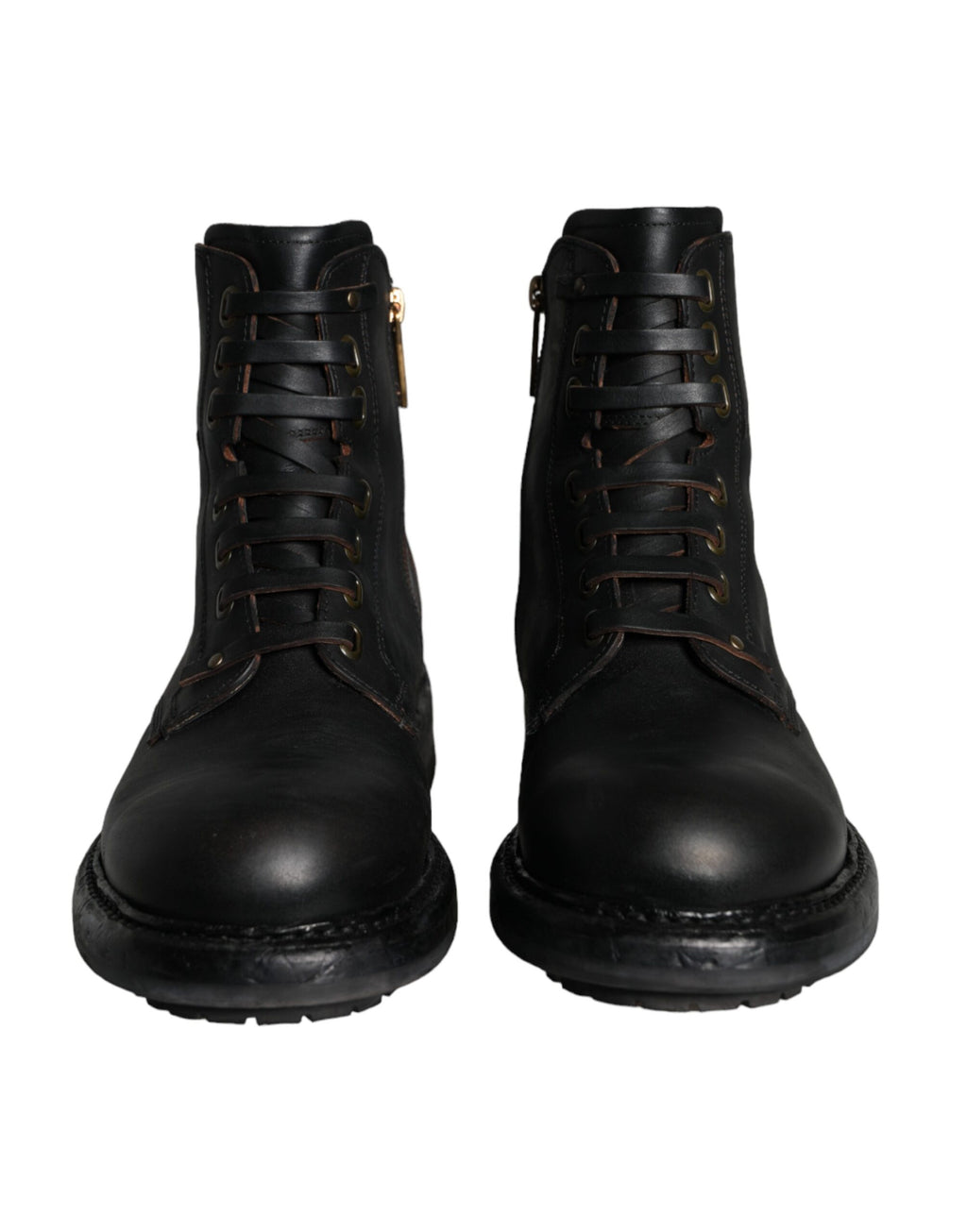 Dolce & Gabbana Black Lace-Up Mid-Calf Boots Men's Shoes