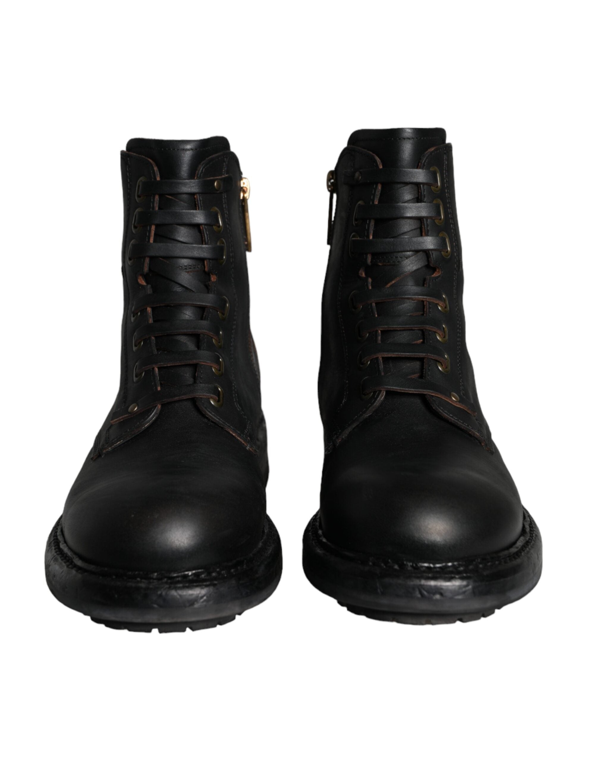 Dolce & Gabbana Black Lace-Up Mid-Calf Boots Men's Shoes