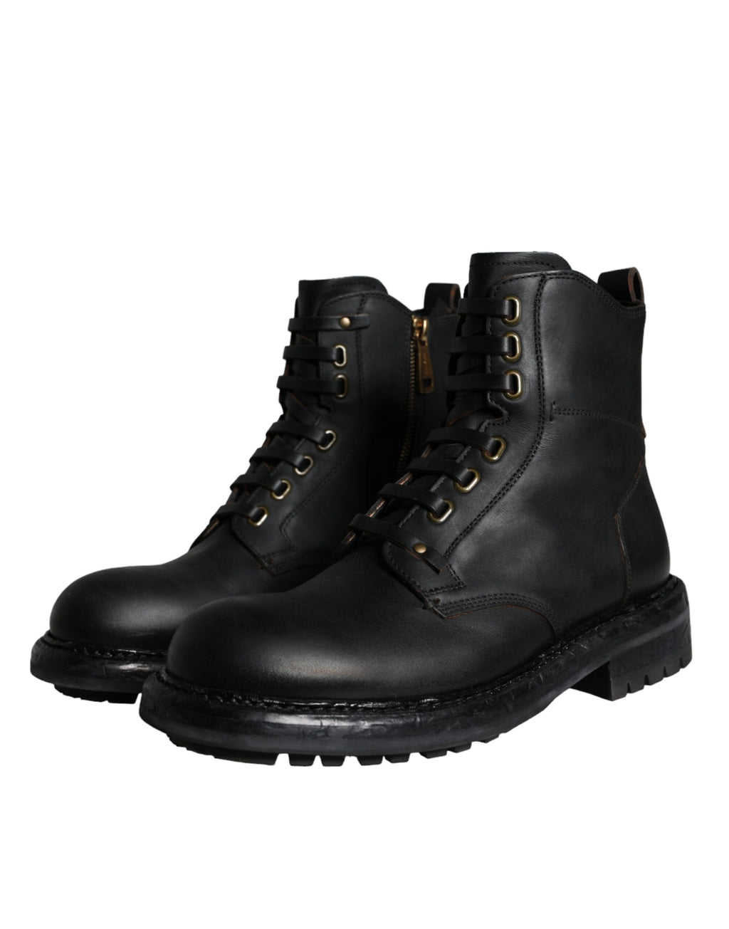 Dolce & Gabbana Black Lace-Up Mid-Calf Boots Men's Shoes